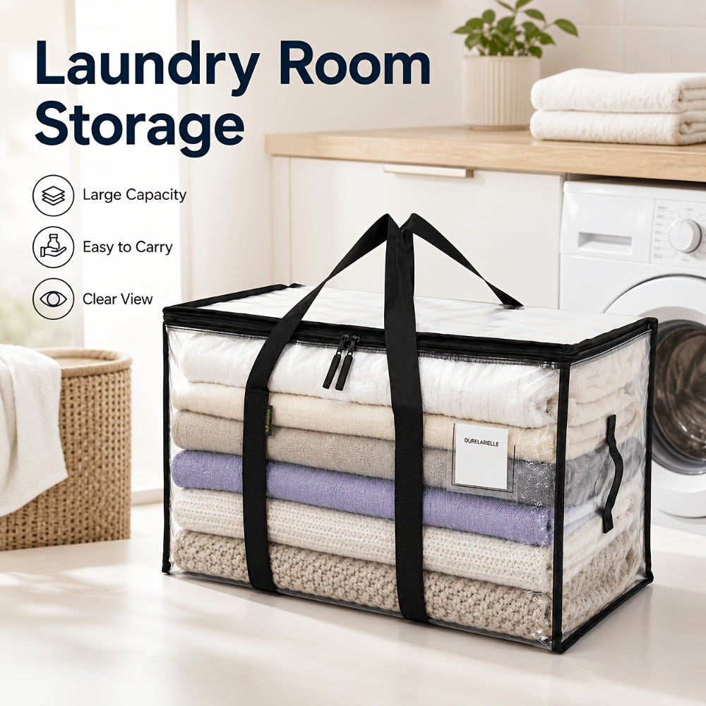 Heavy-Duty Moving Bags Set of 6 ¨C Oversized Storage Totes with Reinforced Handles & Snap-Close Lid, Space Saver Bags for Clothes, Quilts & Moving Supplies, Transparent