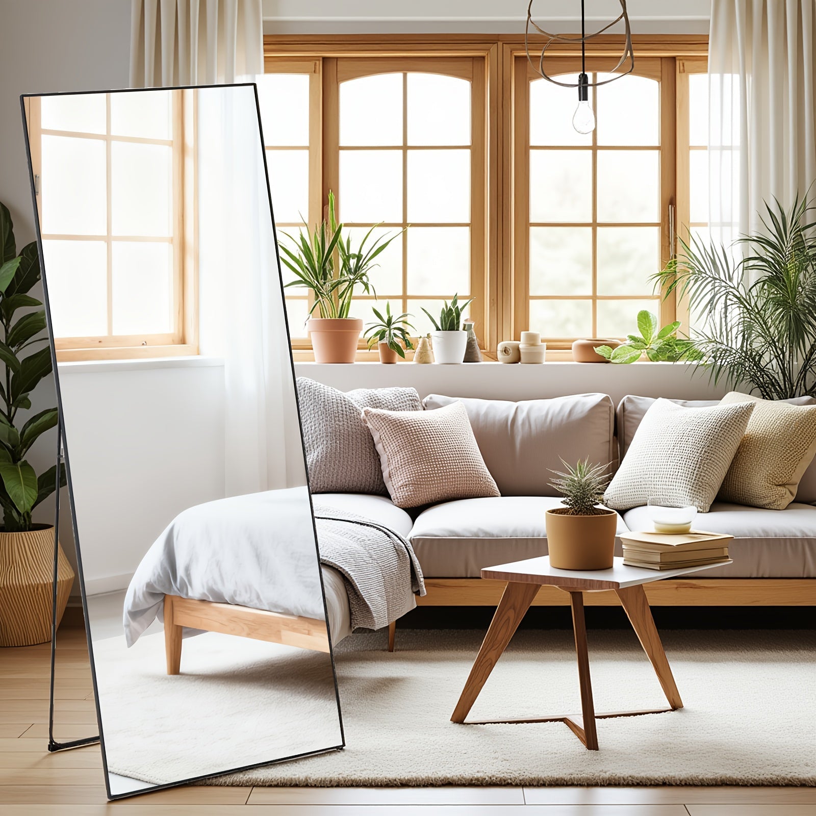 Full Length Mirror Floor Standing, Arched & Rect Body Mirror with Stand, Hanging or Leaning Wall Mirror, Aluminum Alloy Thin Frame for Bedroom Hotel Bathroom
