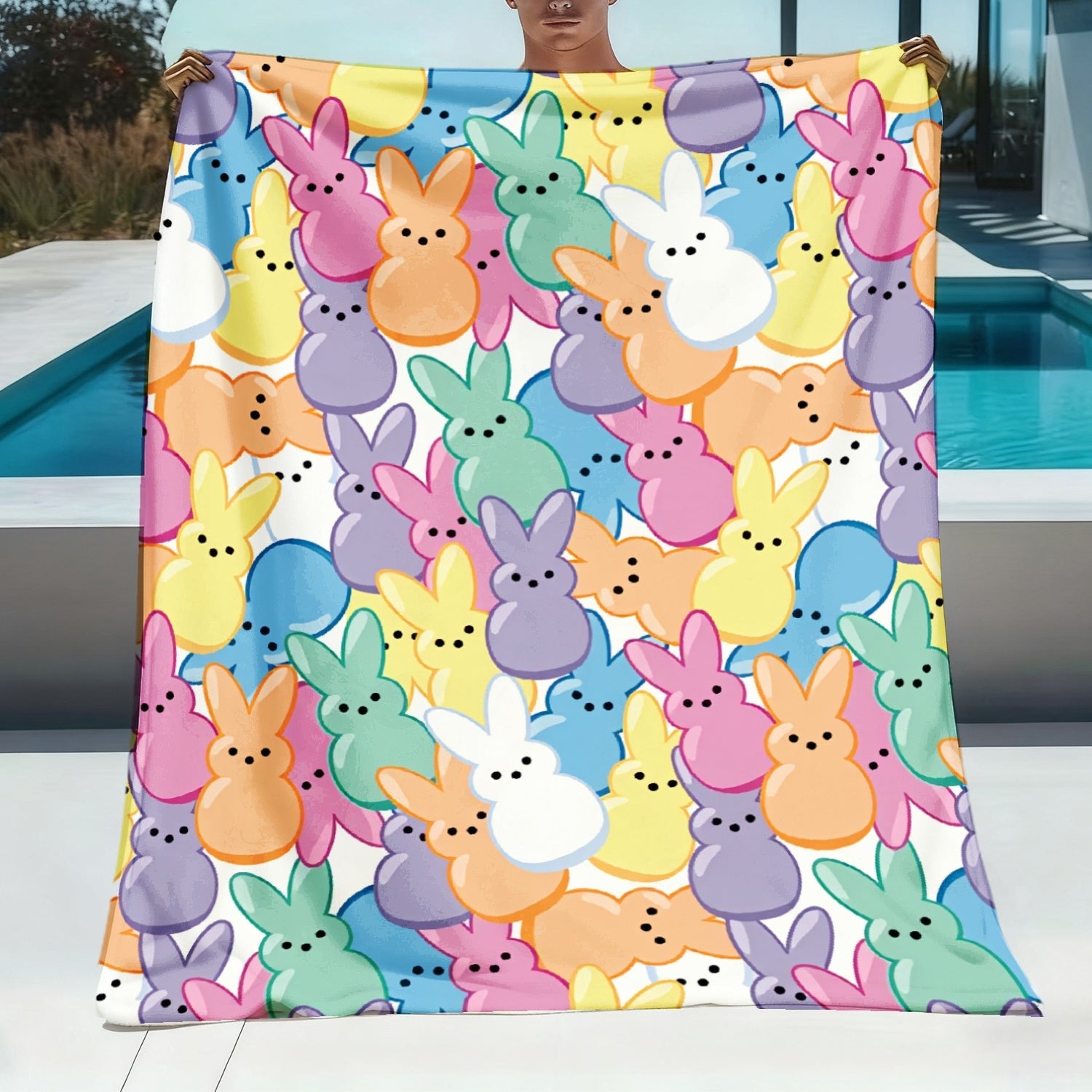 Easter Rabbit Flannel Throw Blanket - Bohemian Pastel Bunny HD Print Soft Warm Lightweight All-Season Throw for Sofa Bedroom Camping Yoga Travel, Cozy Home Decor Gift