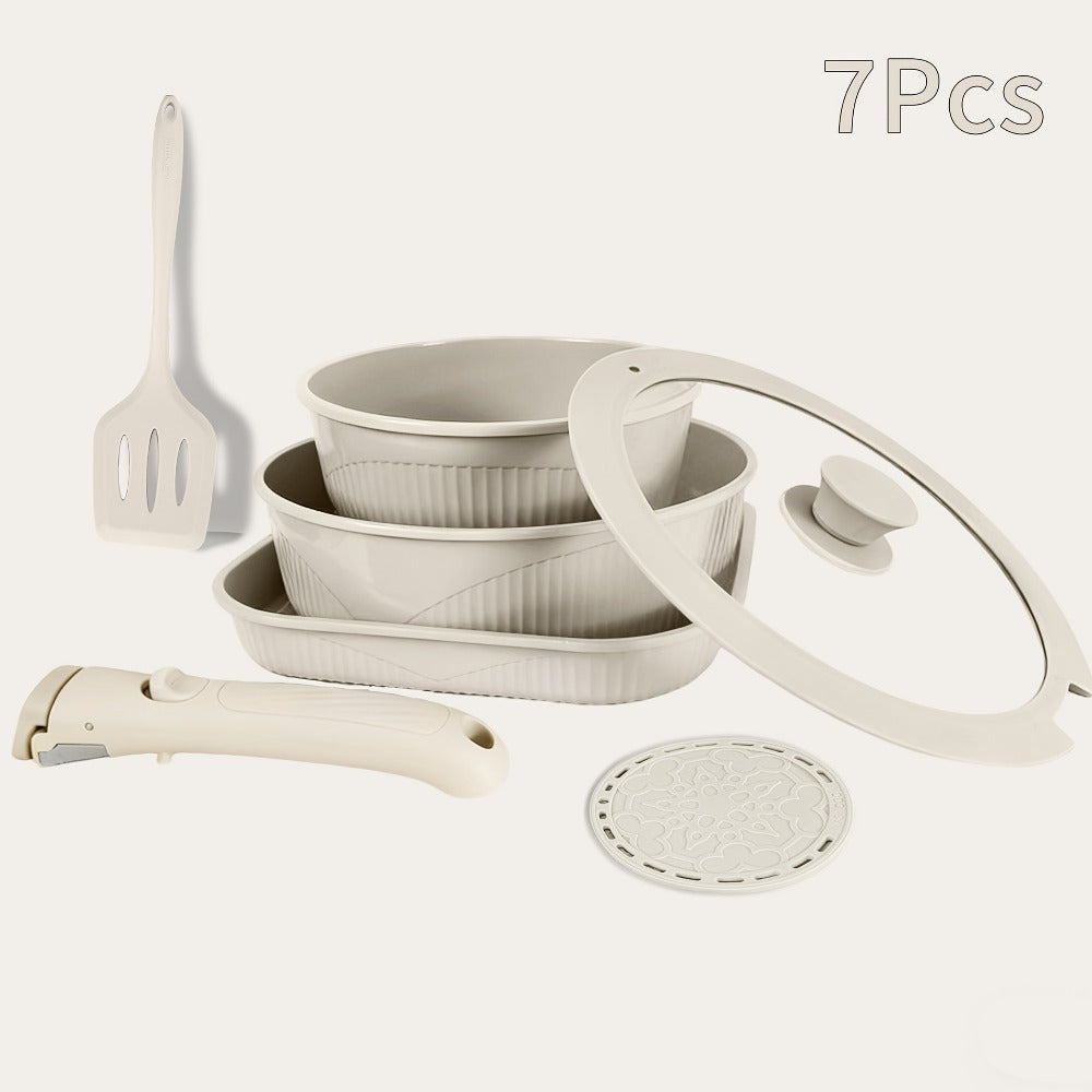 Nonstick Cookware Set 5/7/24 Piece Induction Ready with Detachable Handles ¨C Stackable Pots & Pans Set Includes Skillet Frying Pan Soup Pot Steak Pan for Home RV Kitchen, Multiple Colors