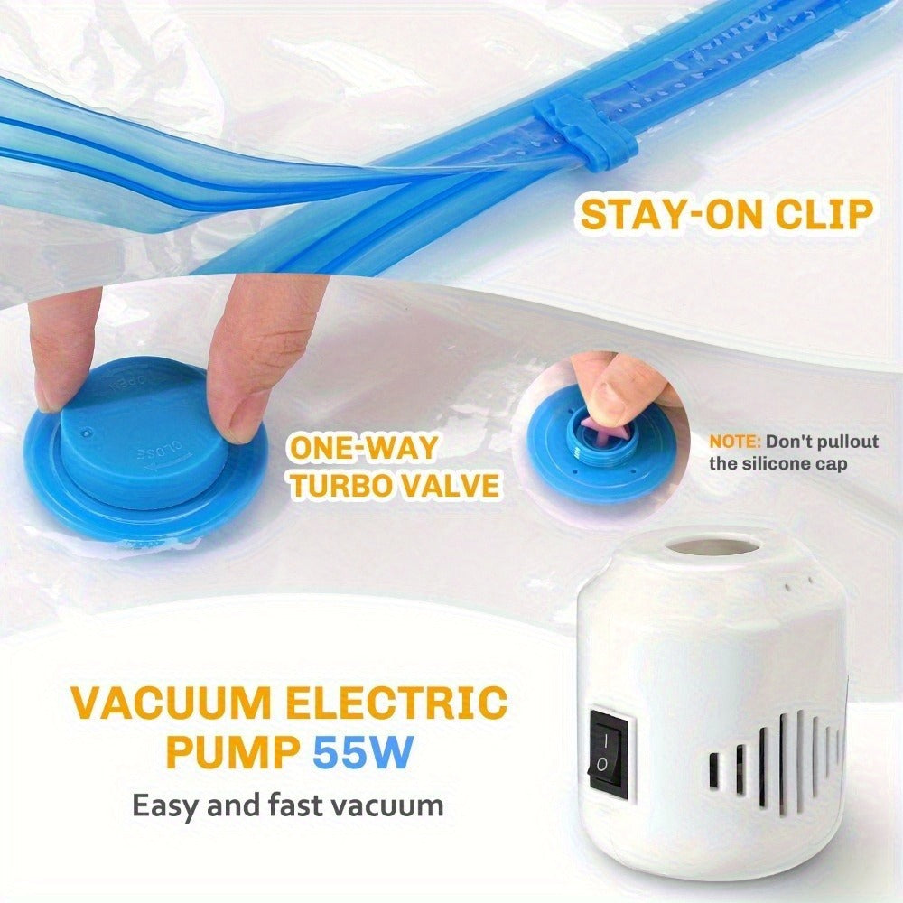 Vacuum Storage Bags 16pcs with Electric Pump ¨C Space Saver Compression Bags for Clothes, Bedding, Pillows, Quilts, Blankets, Travel & Luggage (7 Small, 6 Medium, 3 Large)