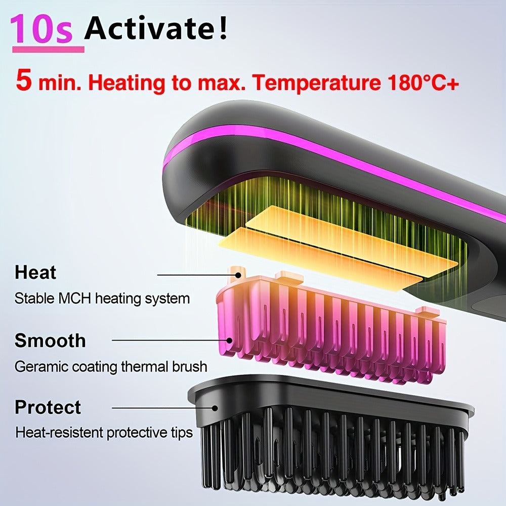 Cordless Hair Straightener USB Rechargeable - 3 Temperature Controls, LED Display, Long-Lasting Shine, Lightweight Travel Flat Iron with Comb & Clips, Portable Mini Hair Straightener for Women