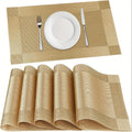 PVC Placemats Set of 6 Heat Resistant Non-Slip Washable Table Mats for Kitchen Dining Table, Easy Clean Vinyl Dinner Mats 11.8x17.7 Inch (Golden, Brown, Silver)
