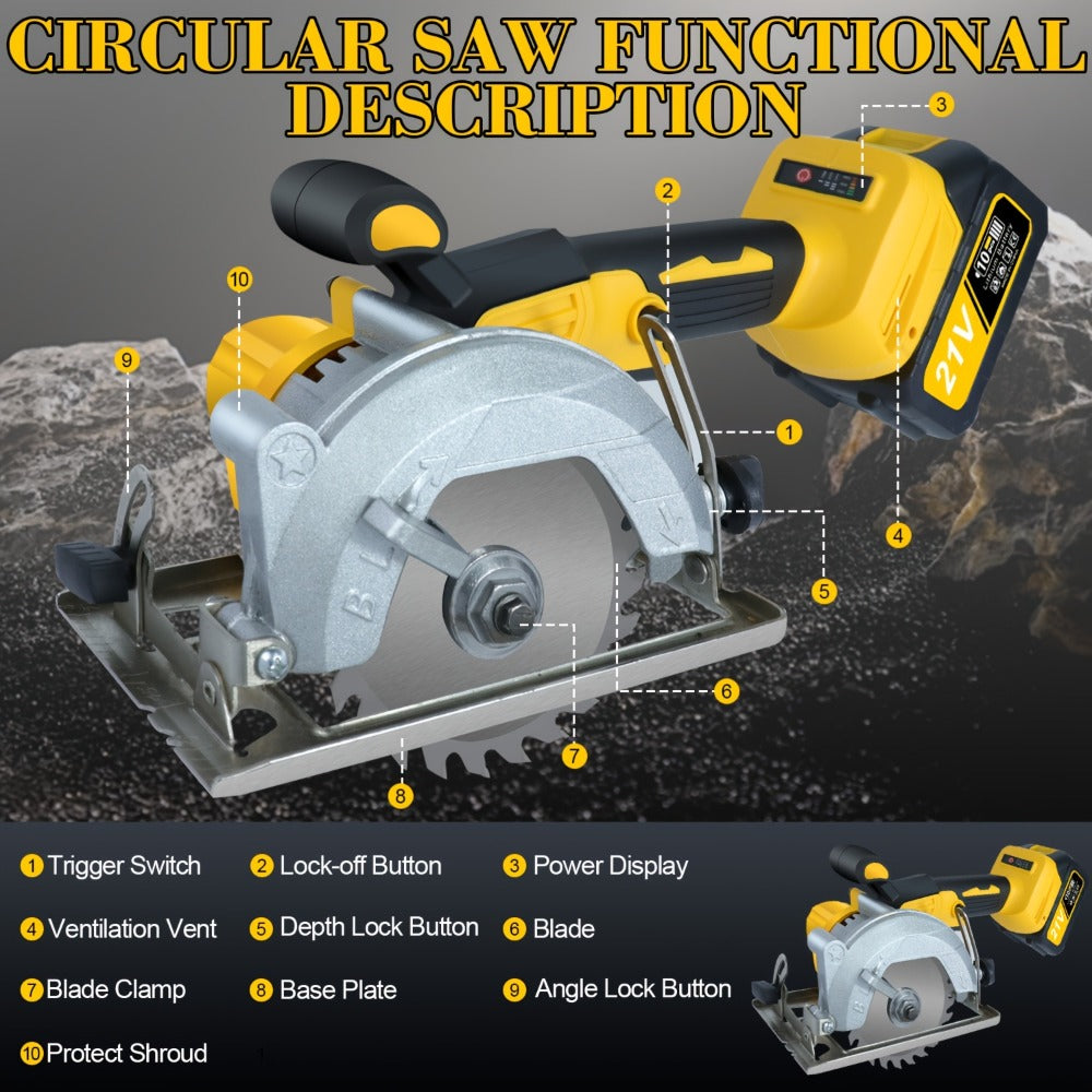 Brushless Circular Saw Kit 5-Inch 6900RPM with 4000mAh Battery Charger 4 Blades 45 Degree Bevel Cordless Wood Cutting Saw for Woodworking Garden DIY Projects