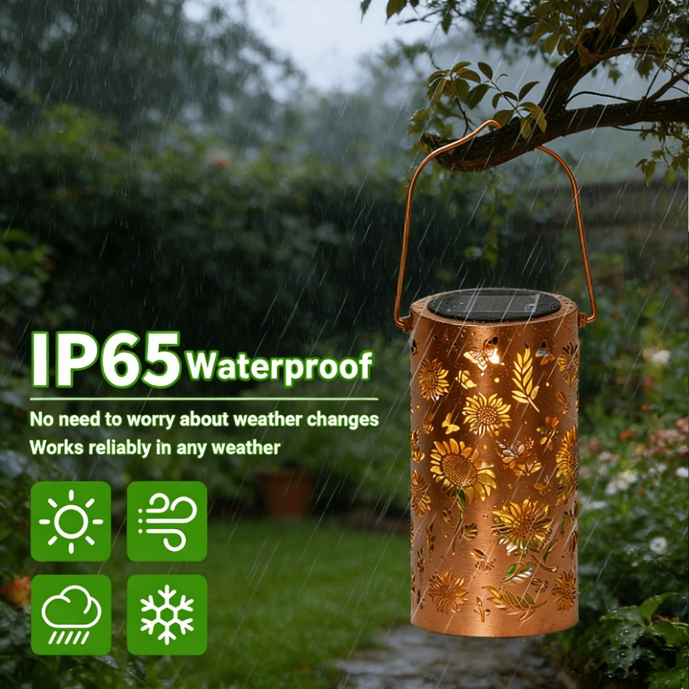 Solar Sunflower Lantern IP65 Waterproof | Painted Butterfly Iron Garden Light | Outdoor Spotlight Lawn Ambient Decor | Solar Garden Lantern for Patio Backyard Porch | Gift for Mom Grandma