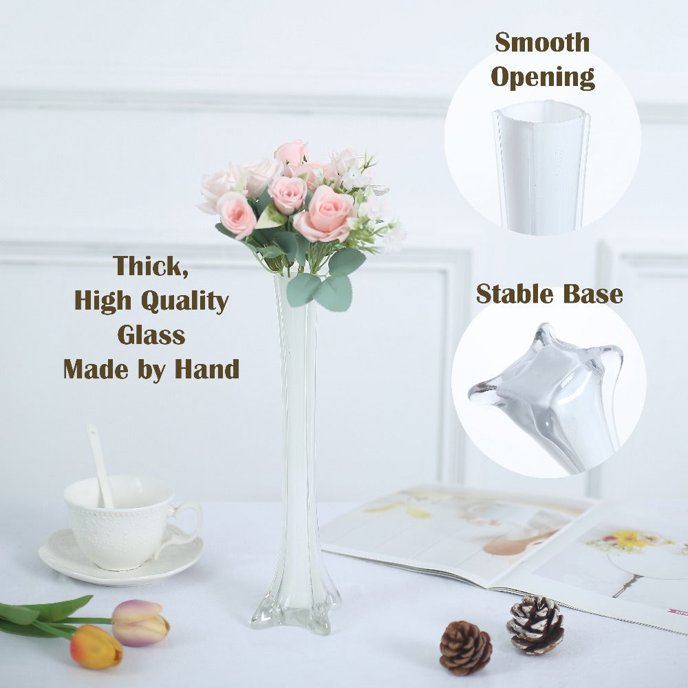 Eiffel Tower Vase Pack of 12 ¨C Tall Glass Flower Vases for Wedding Centerpiece, Event Table Decor, Floral Arrangements & Party Decoration, Clear Black White, 12¡± 16¡± 20¡± 24¡± Sizes