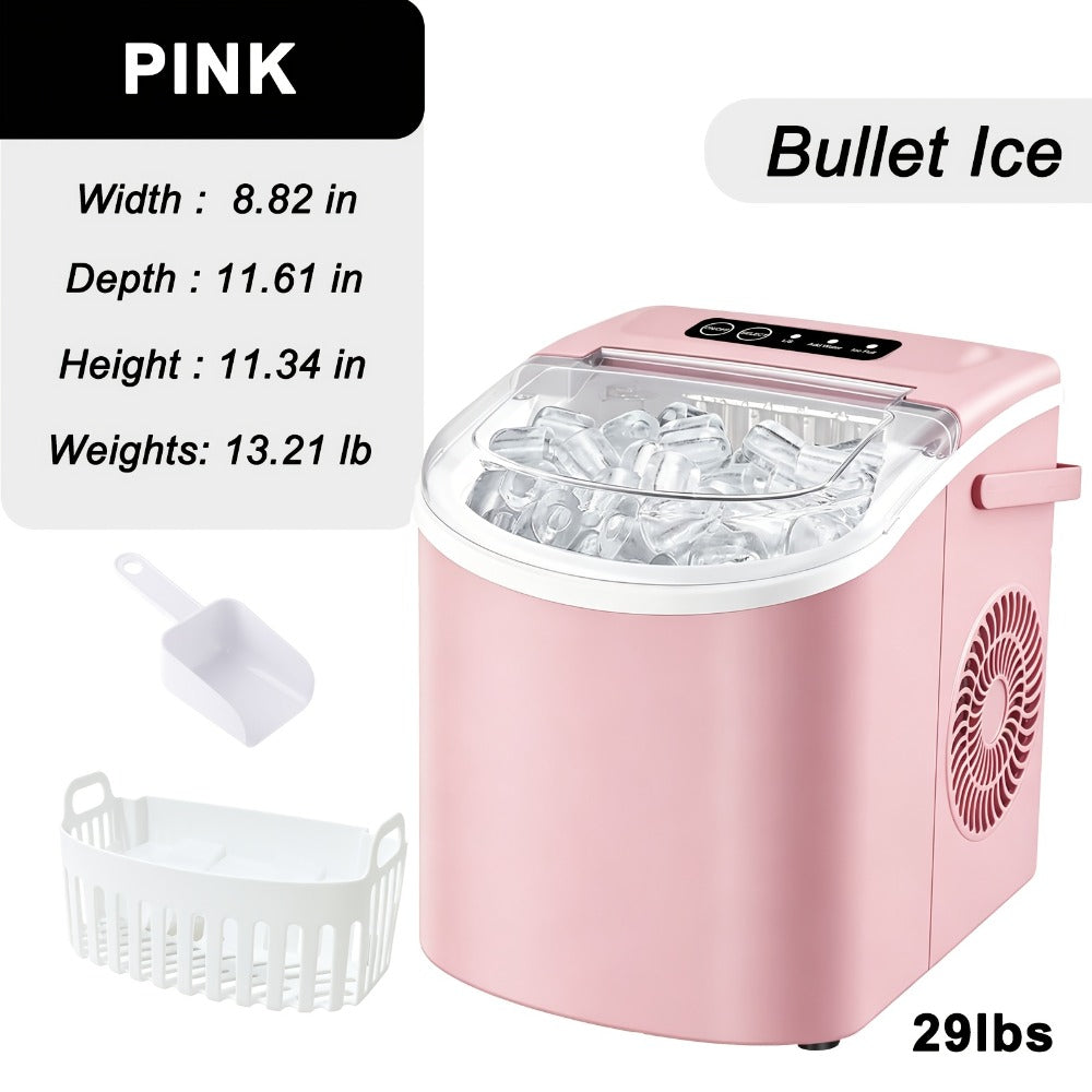Ice Maker with Basket & Scoop ¨C 26 Lbs/Day Countertop Bullet Ice Machine, 9 Cubes in 6 Mins, Self-Cleaning, 5 Colors Pink White Green Silver Black, for Home, Kitchen, Office, Bar, RV & Camping
