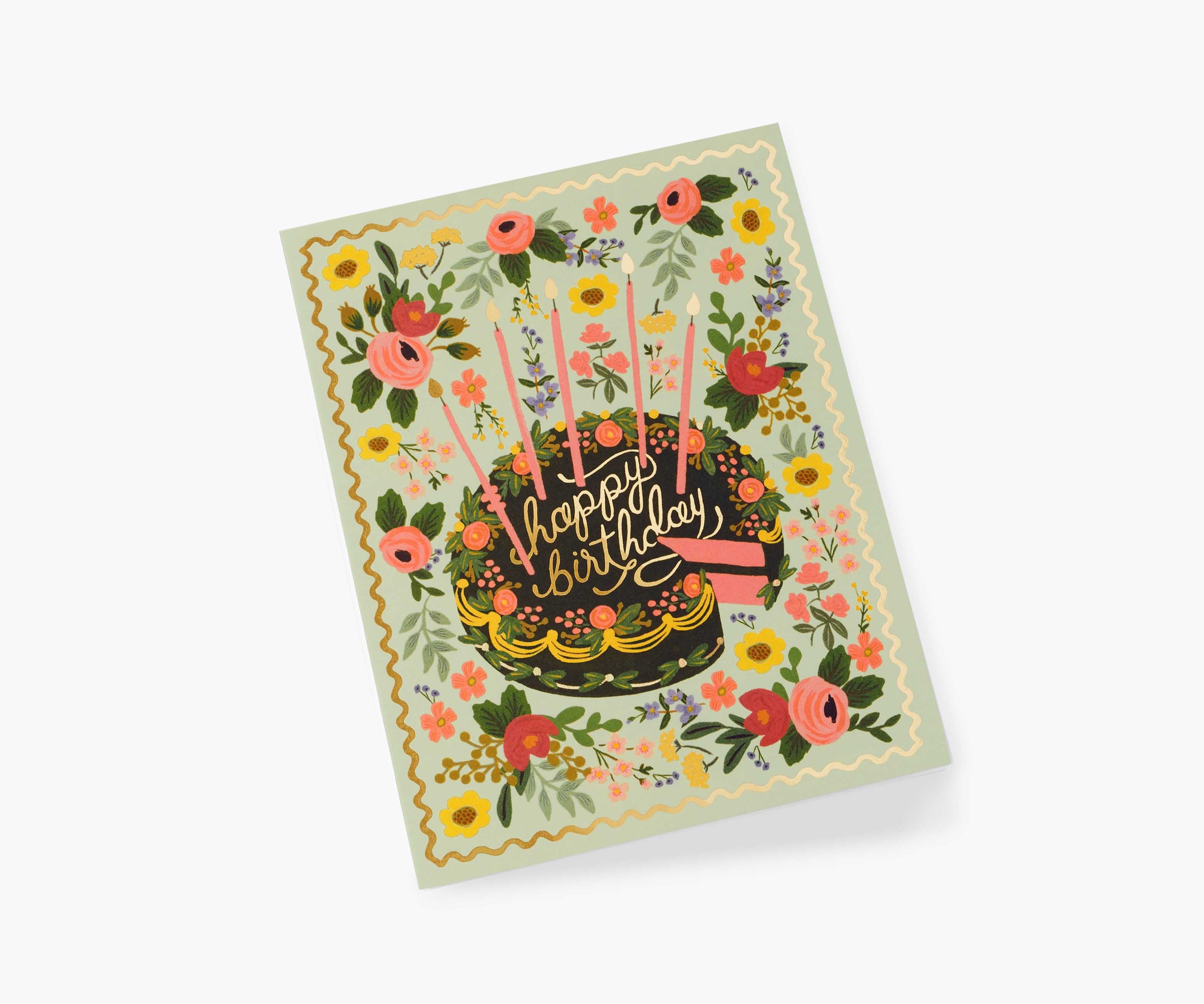 Floral Cake Birthday Card - Single Card