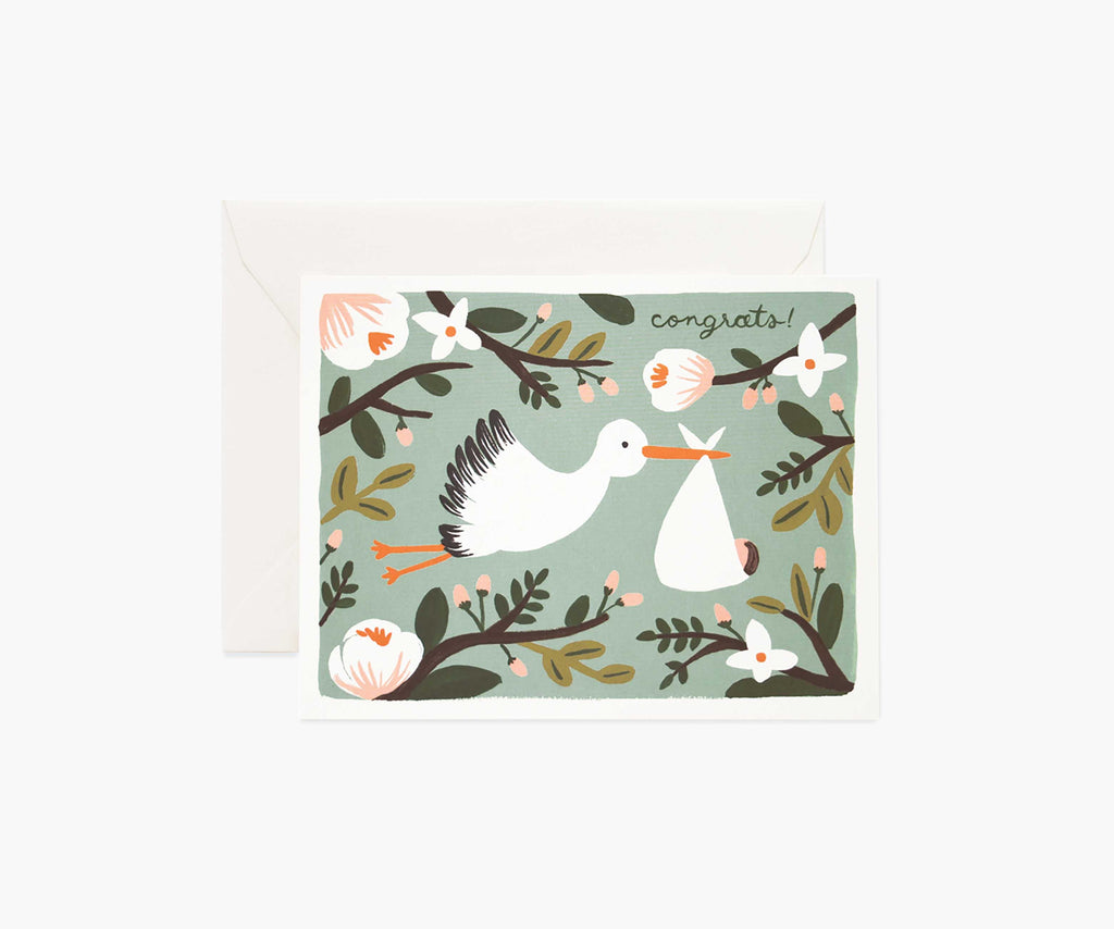 Congrats Stork Baby Card - Single Card