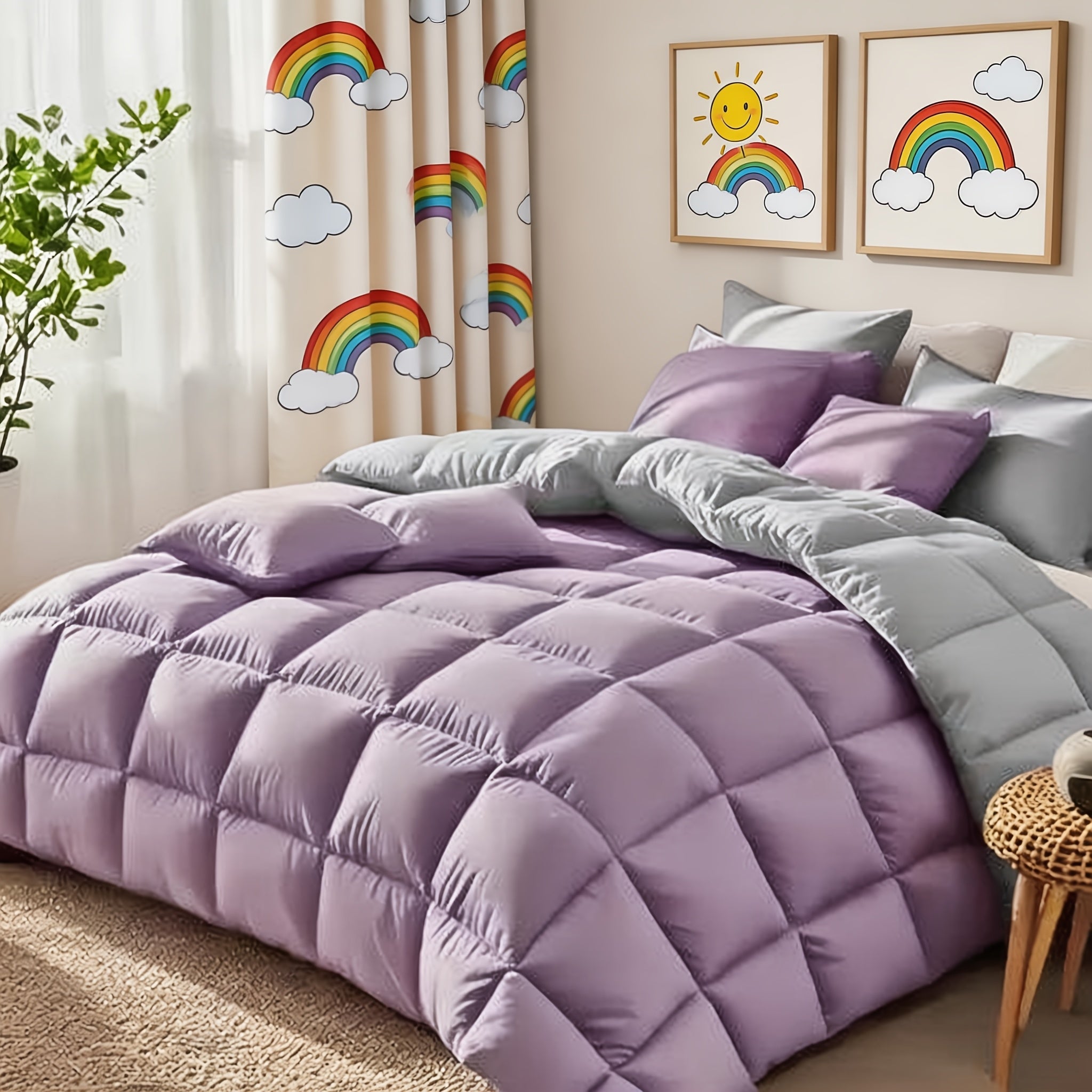 Comforter Set 7 Piece Bed in a Bag Full Queen King Soft Satin-Like Fabric with Fitted Sheet Flat Sheet Pillowcases Breathable Bedding Set for Bedroom Hotel
