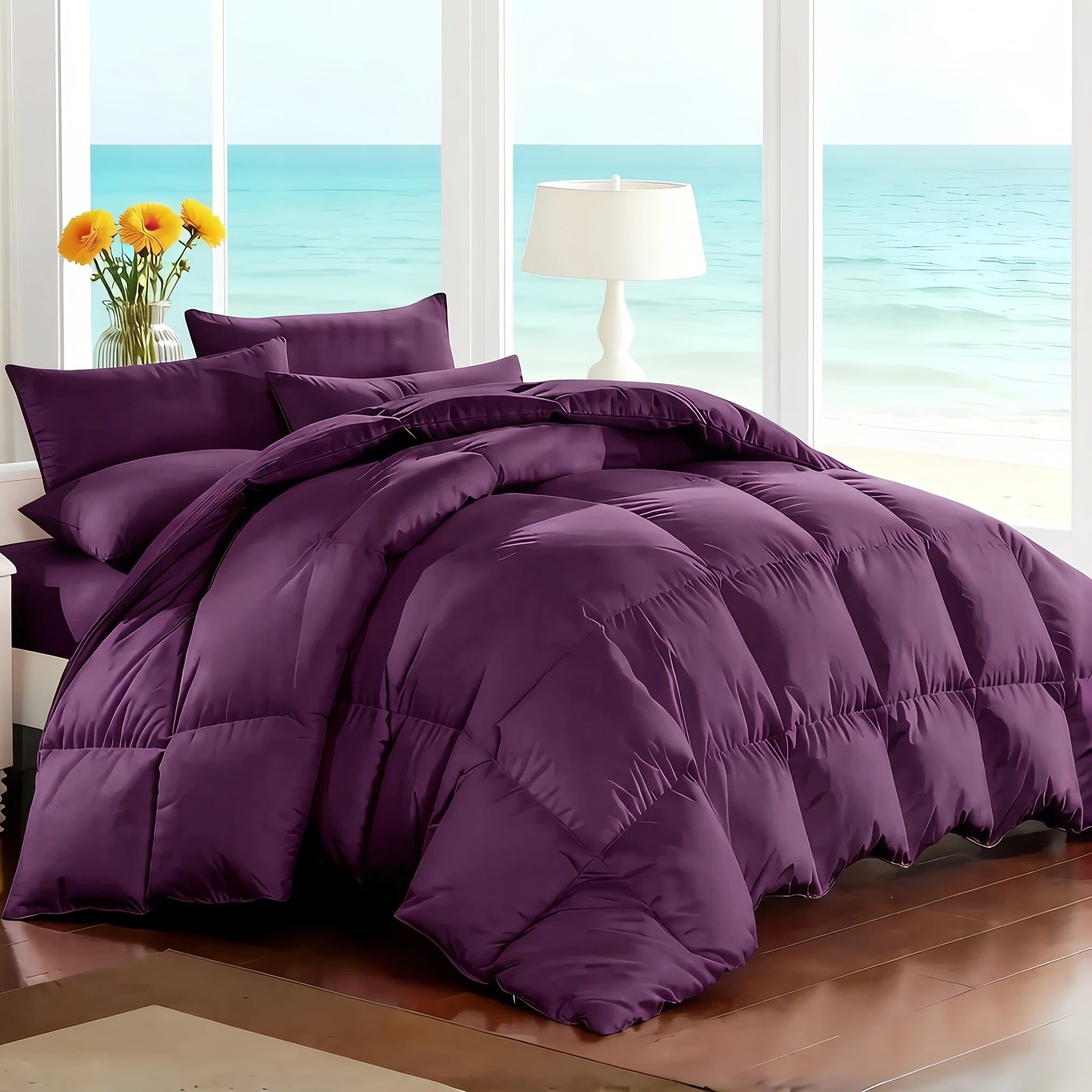 Comforter Set 7-Piece Bed in a Bag Queen King Full Soft Microfiber Down Alternative Comforter Fitted Sheet Flat Sheet Pillow Shams Pillowcases All Season Bedding Set 34 Colors