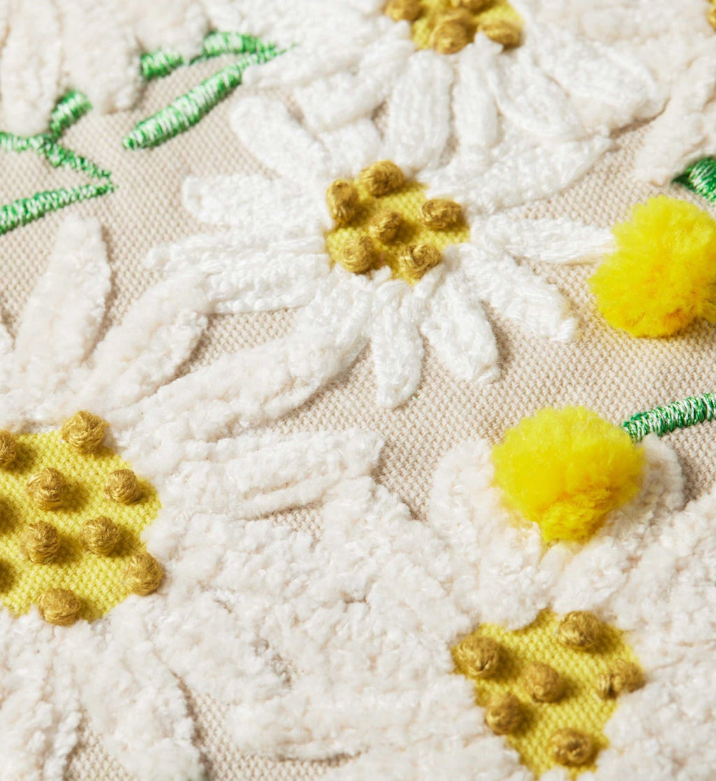 Daisies Embroidered Pillow - Khaki