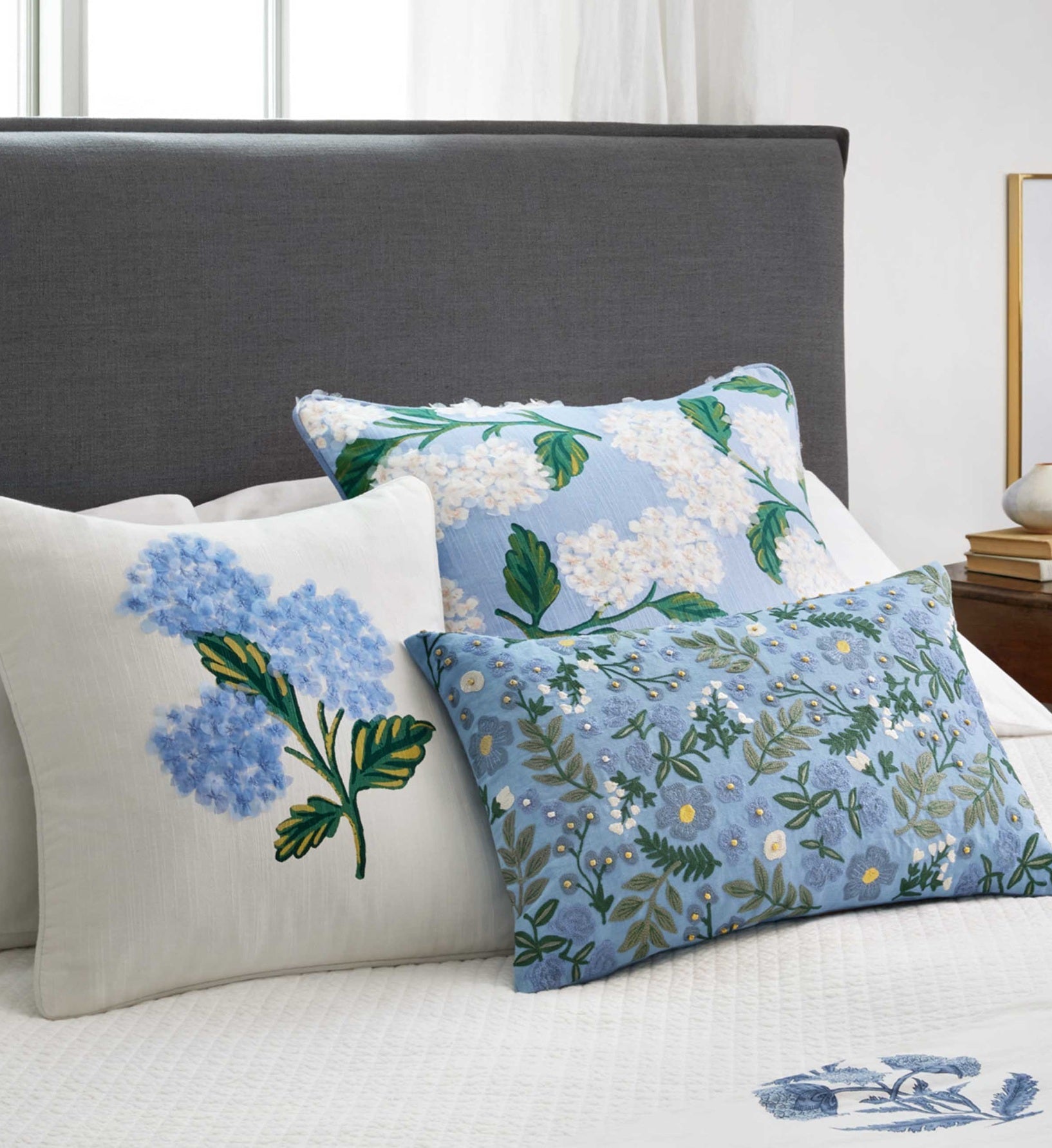 Hydrangea Bouquet Embellished Pillow - Cream