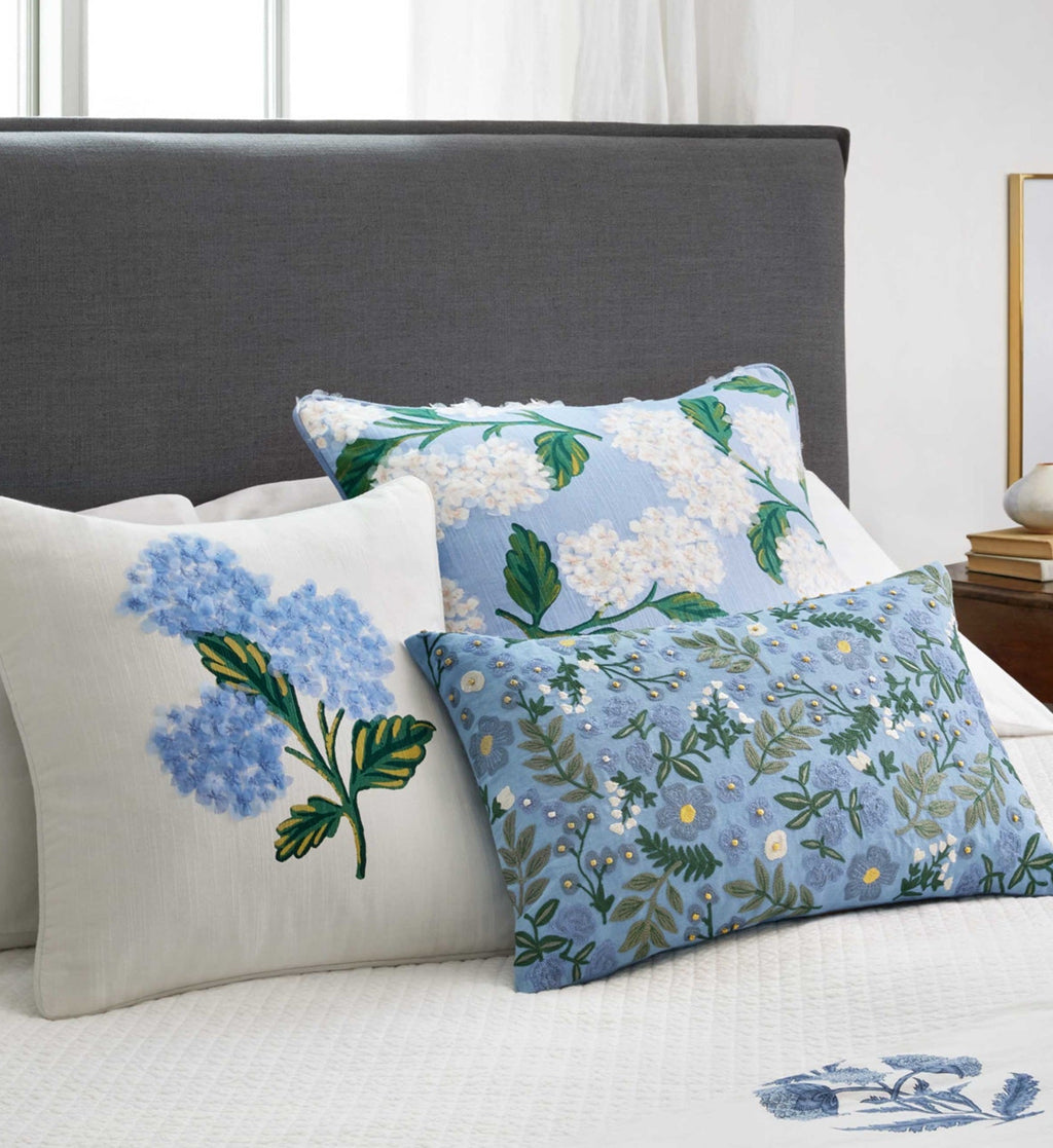 Hydrangea Embellished Pillow - Blue