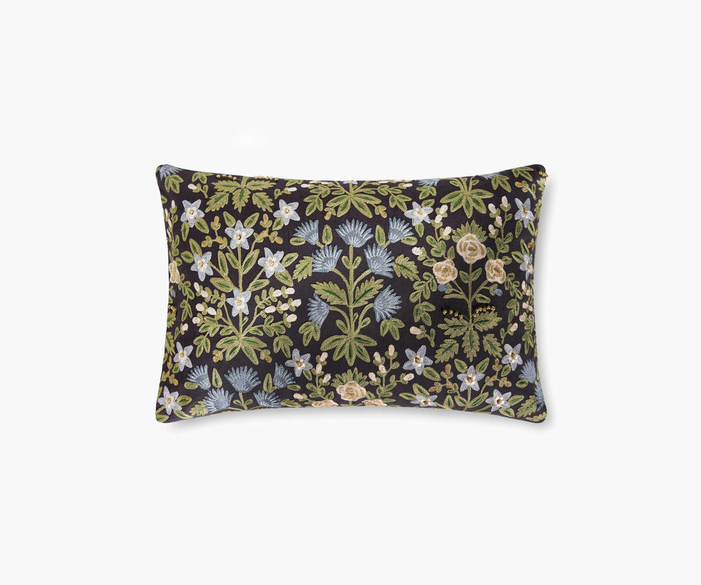 Mughal Rose Embroidered Lumbar Pillow - Black