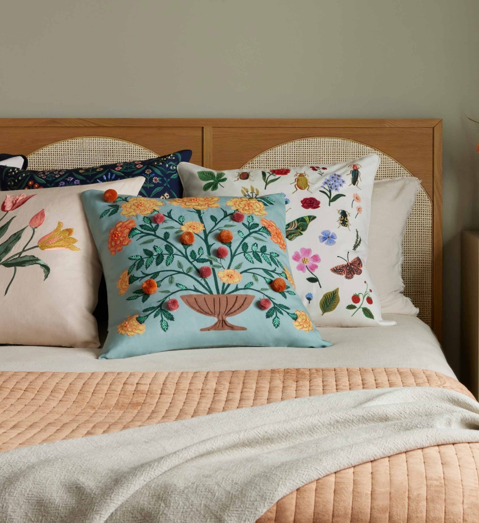 Tulips Embroidered Pillow - Multi