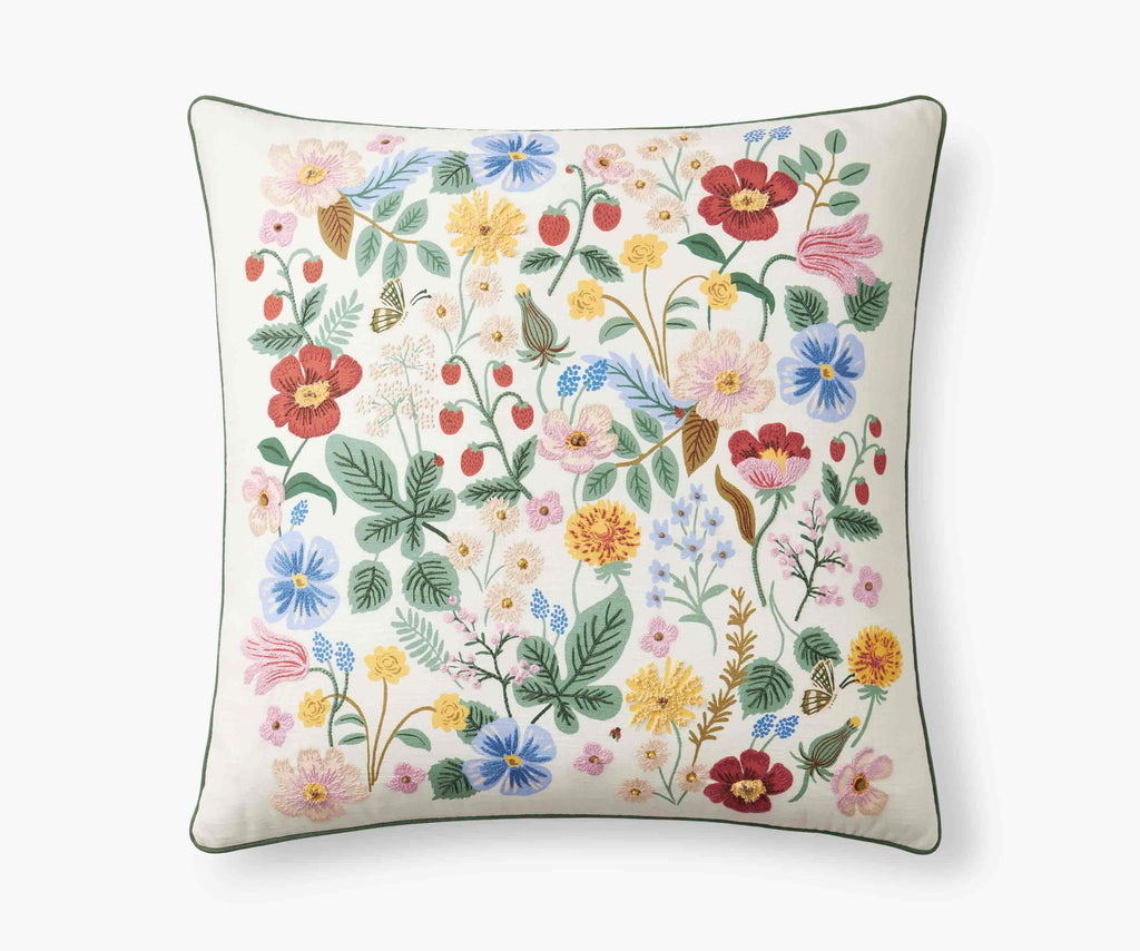 Embroidered Pillow Cover - Strawberry Fields