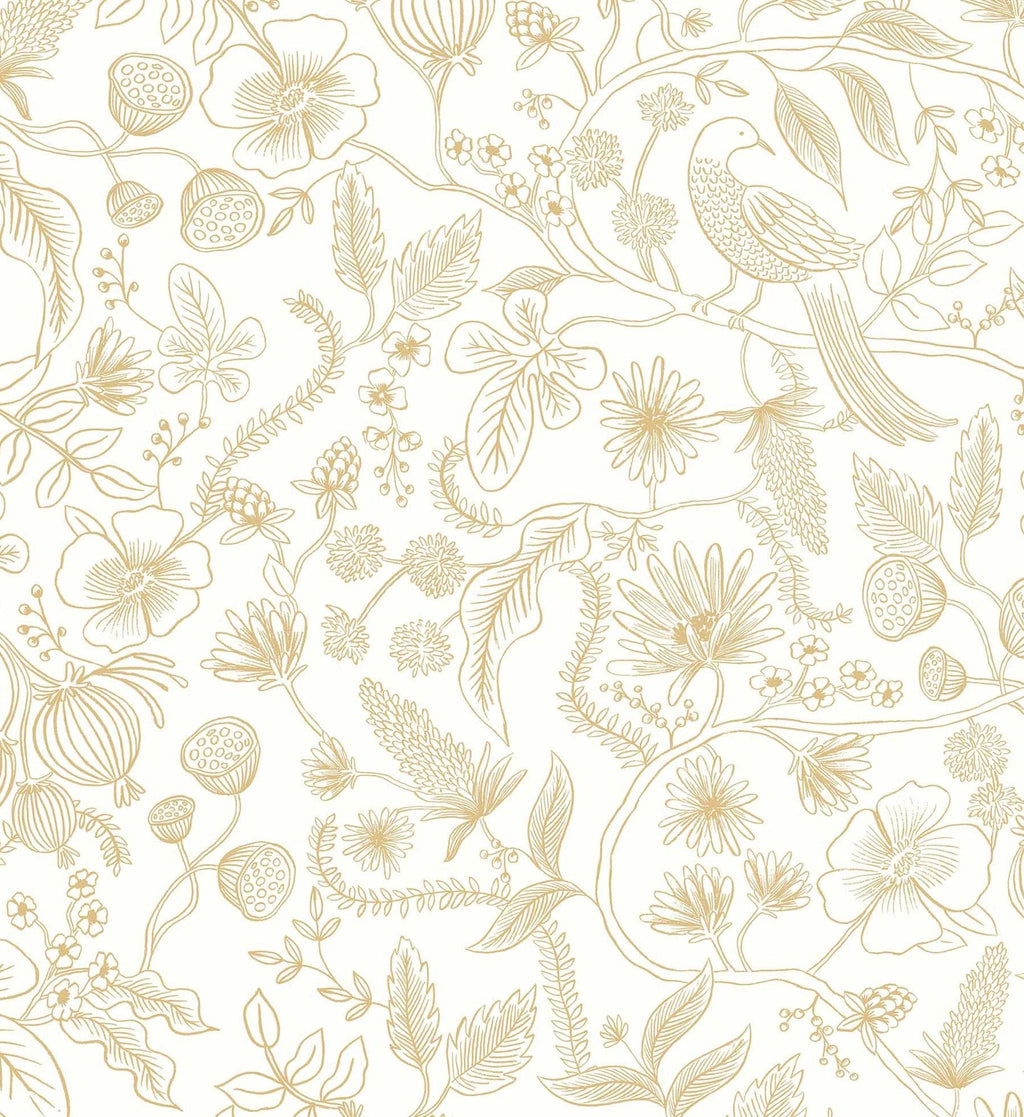 Aviary Peel & Stick Wallpaper - Metallic Gold & Cream