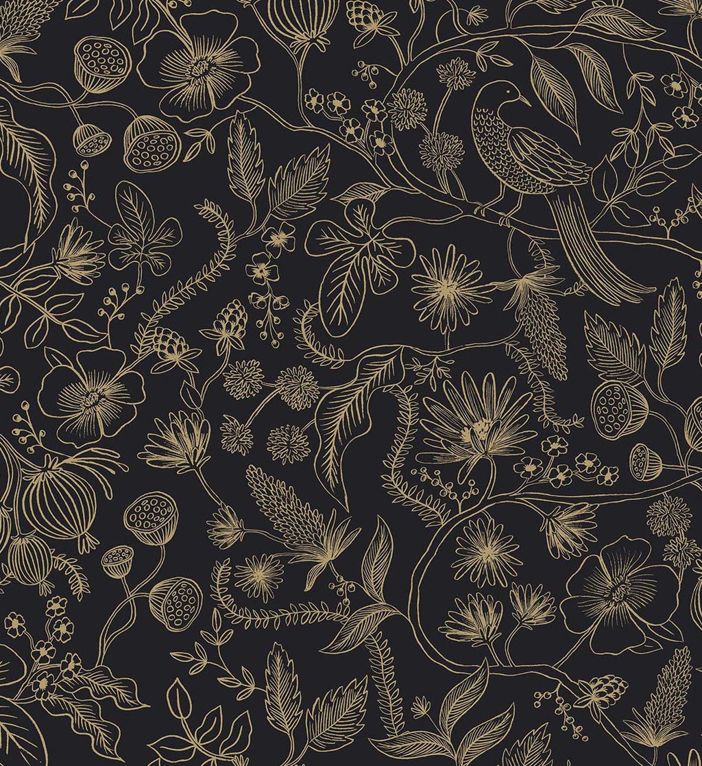 Aviary Peel & Stick Wallpaper - Metallic Gold & Black