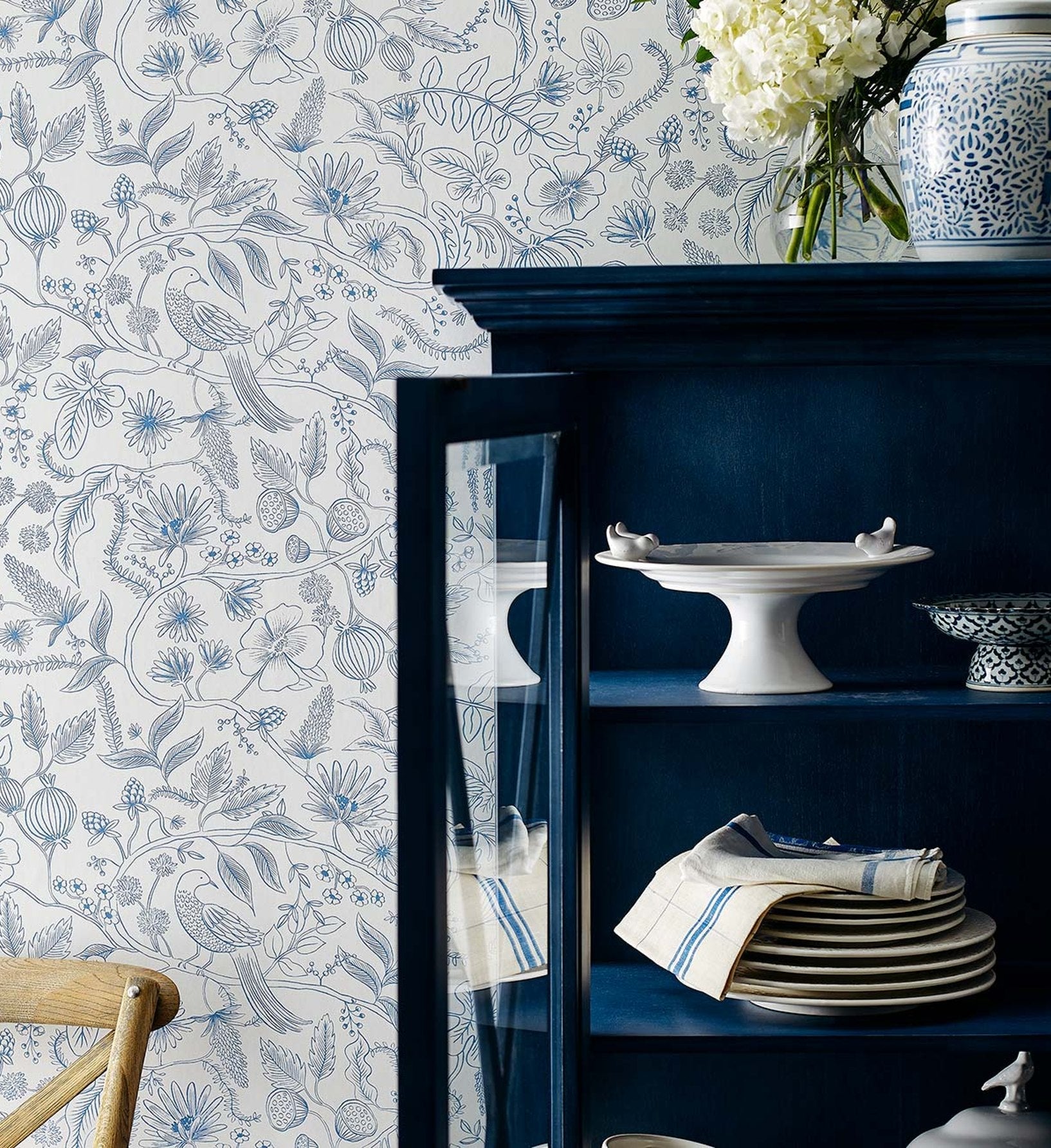 Aviary Peel & Stick Wallpaper - Blue & Cream