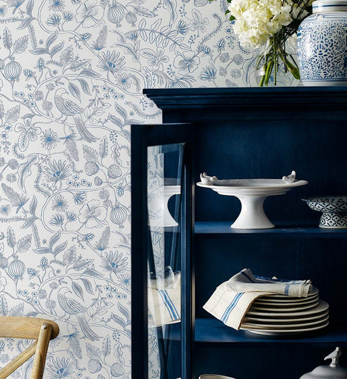 Aviary Peel & Stick Wallpaper - Blue & Cream