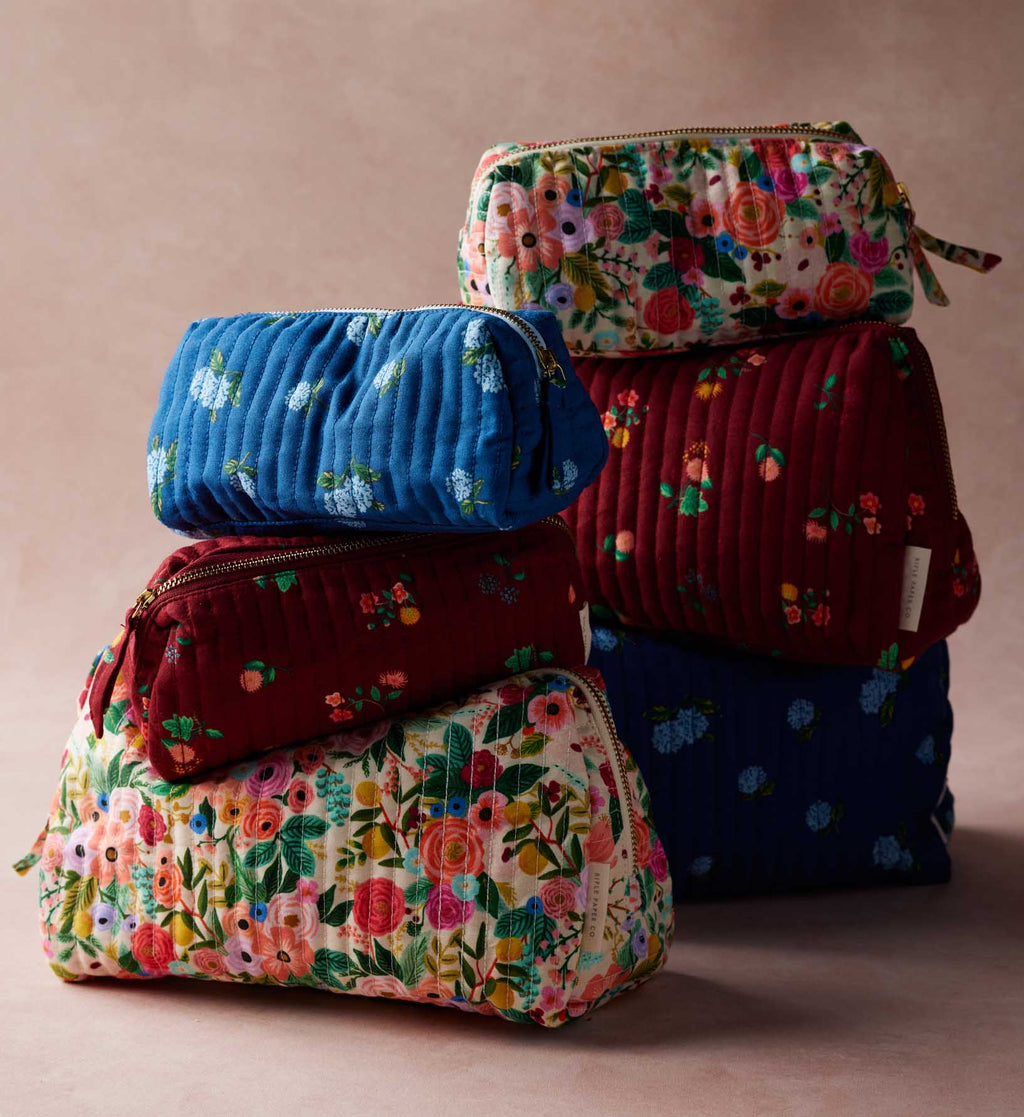 Quilted Large Cosmetic Pouch - Garden Party