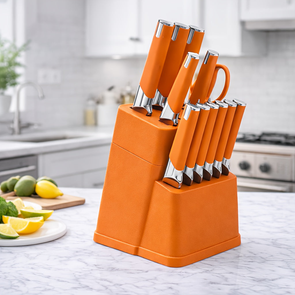 13-Piece Kitchen Knife Set with Block, Chef Bread Steak Knives Scissors Stainless Steel Colorful Cutlery Gift Set with Knife Holder