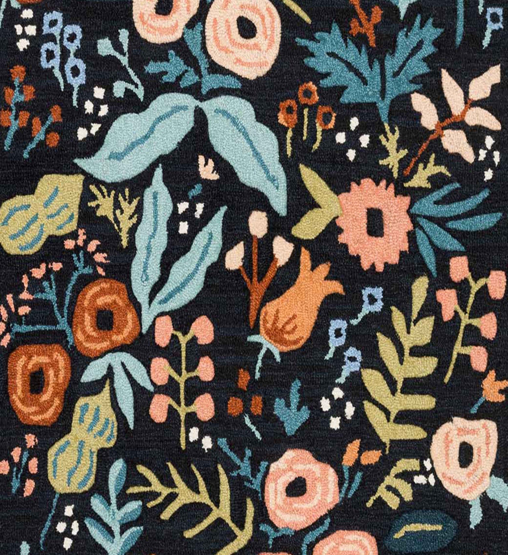 Les Fleurs Lourdes Wool-Hooked Rug - Black