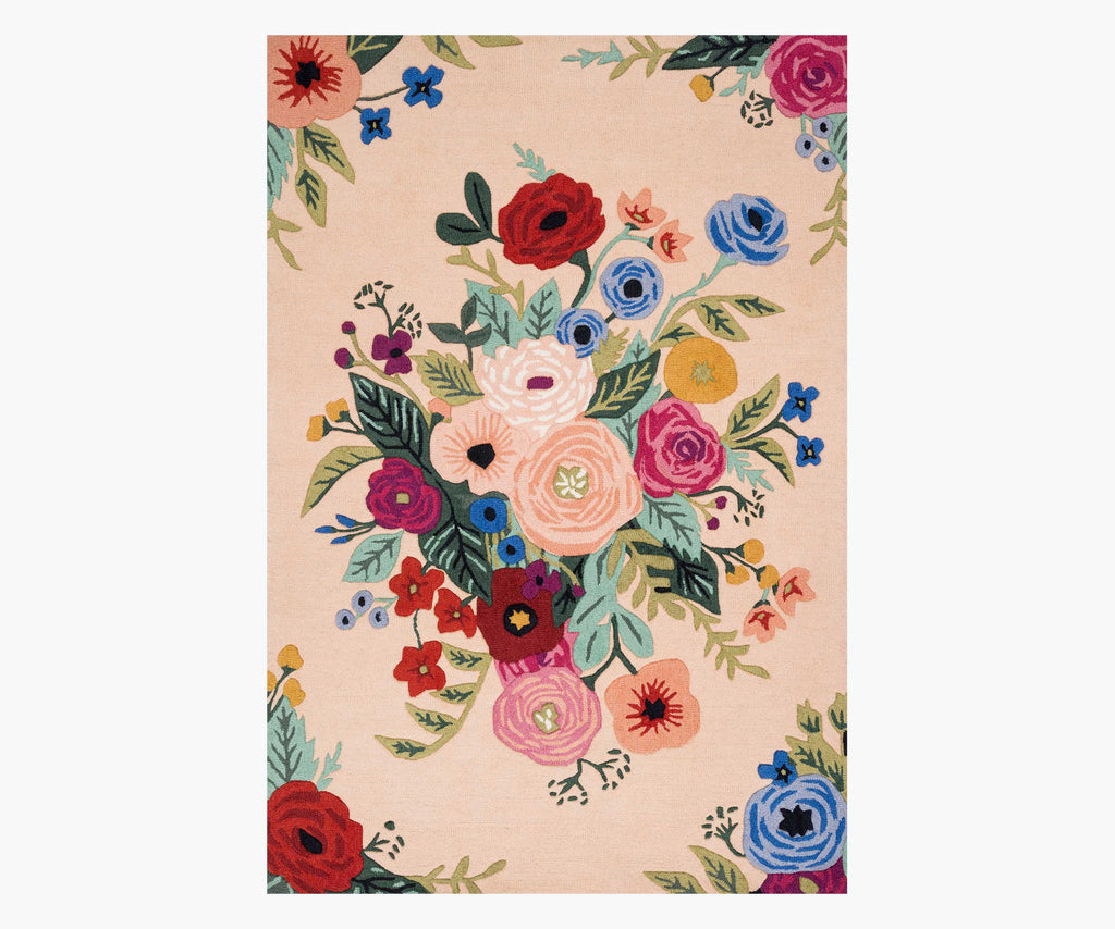 Les Fleurs Juliet Rose Bouquet Wool-Hooked Rug - Blush