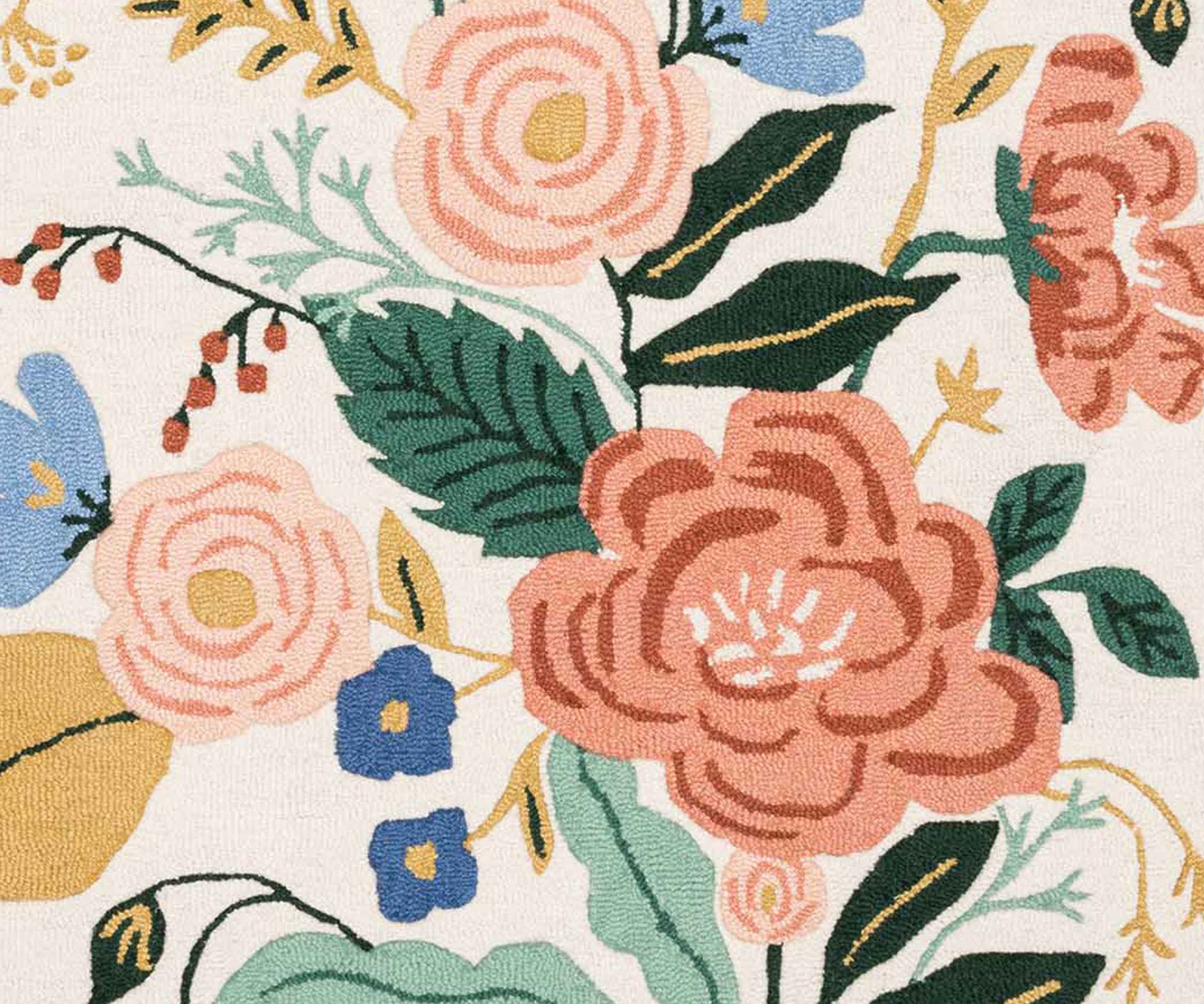Les Fleurs Floral Vines Wool-Hooked Rug - Ivory