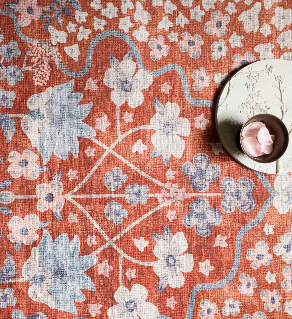 Palais Meadow Printed Rug - Crimson