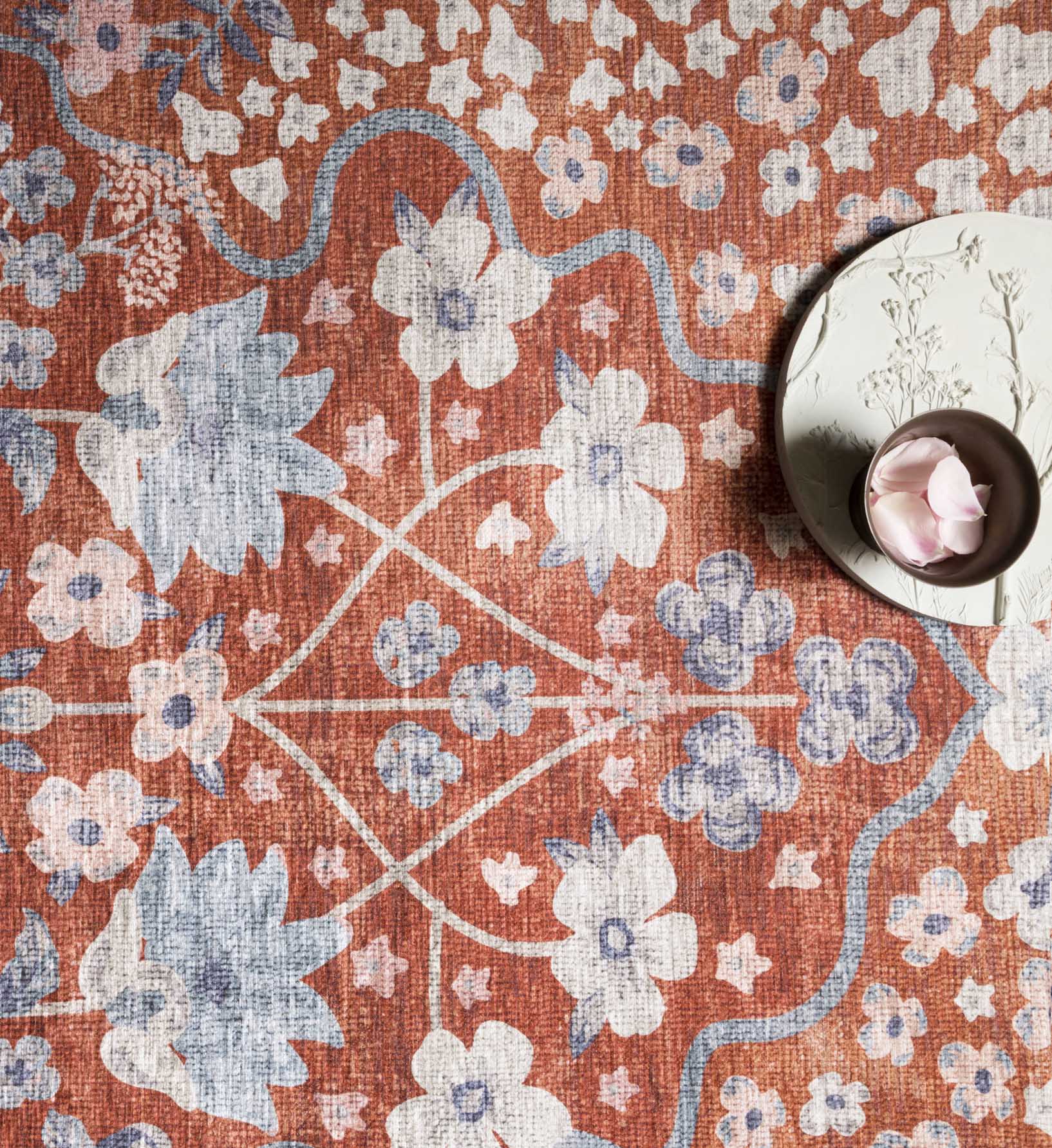 Palais Meadow Printed Rug - Crimson