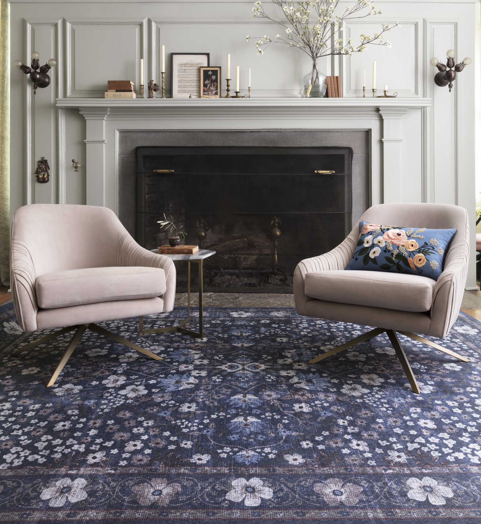 Palais Meadow Printed Rug - Navy