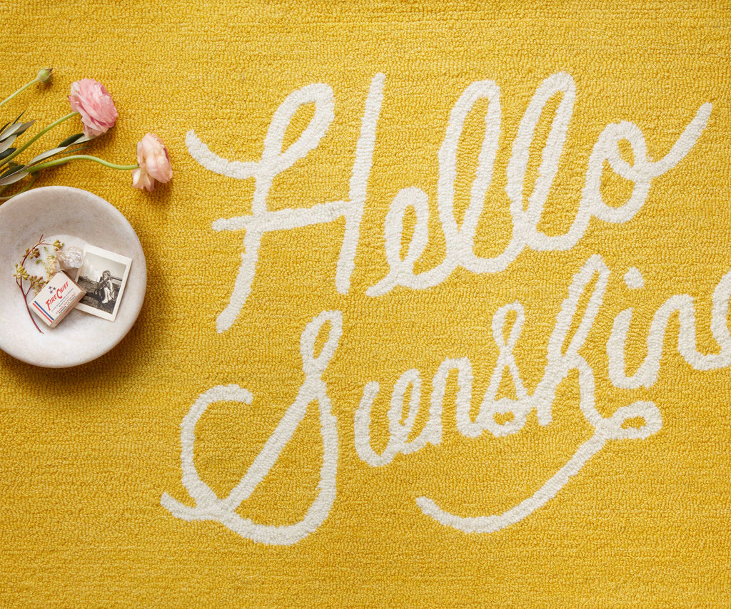 Minnie Hello Sunshine Wool-Hooked Rug - Yellow