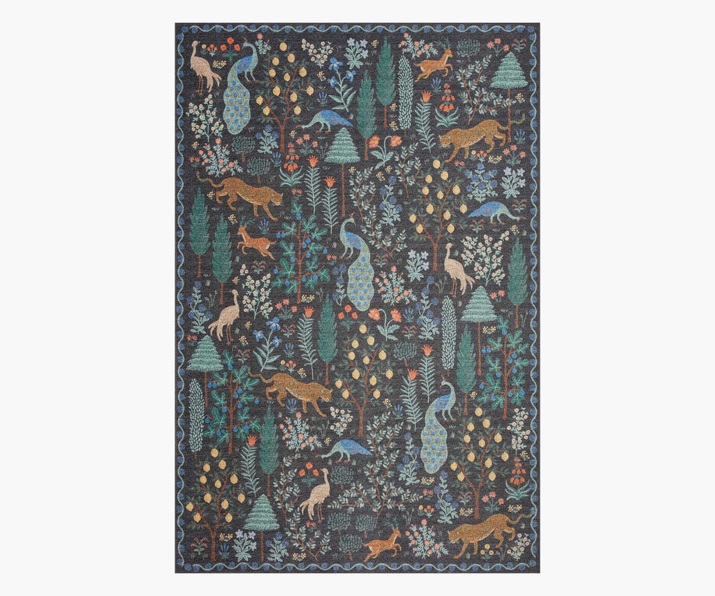 Menagerie Forest Printed Rug - Black