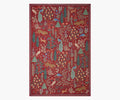 Menagerie Forest Printed Rug - Crimson