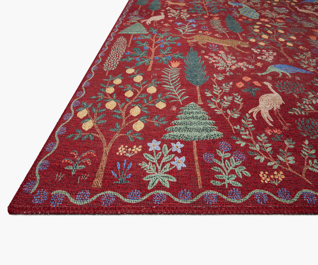 Menagerie Forest Printed Rug - Crimson