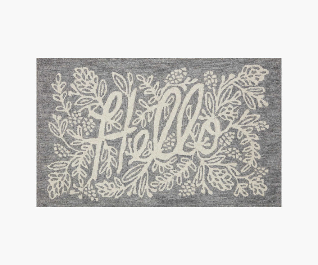 Minnie Hello Wool-Hooked Rug - Grey