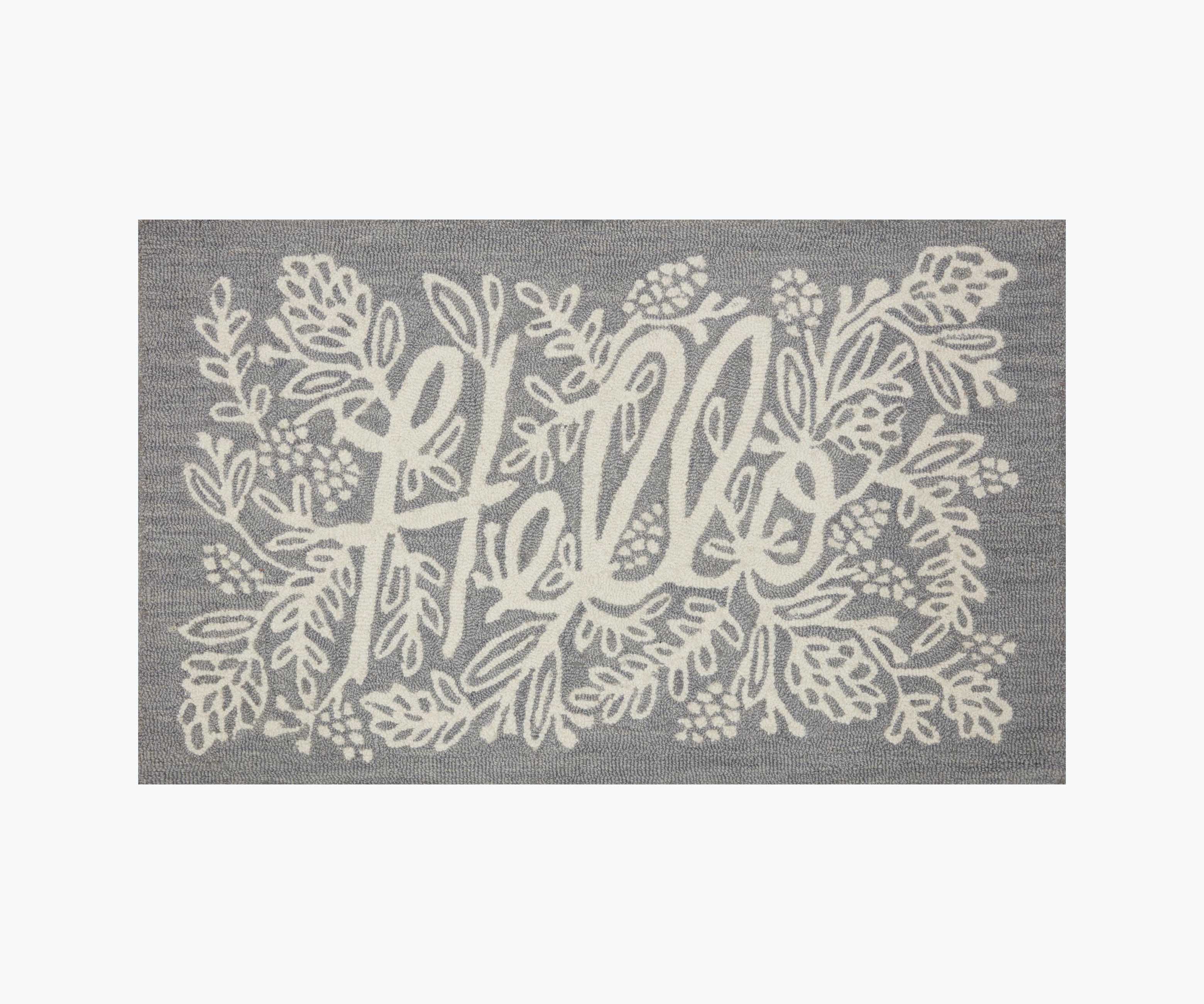 Minnie Hello Wool-Hooked Rug - Grey