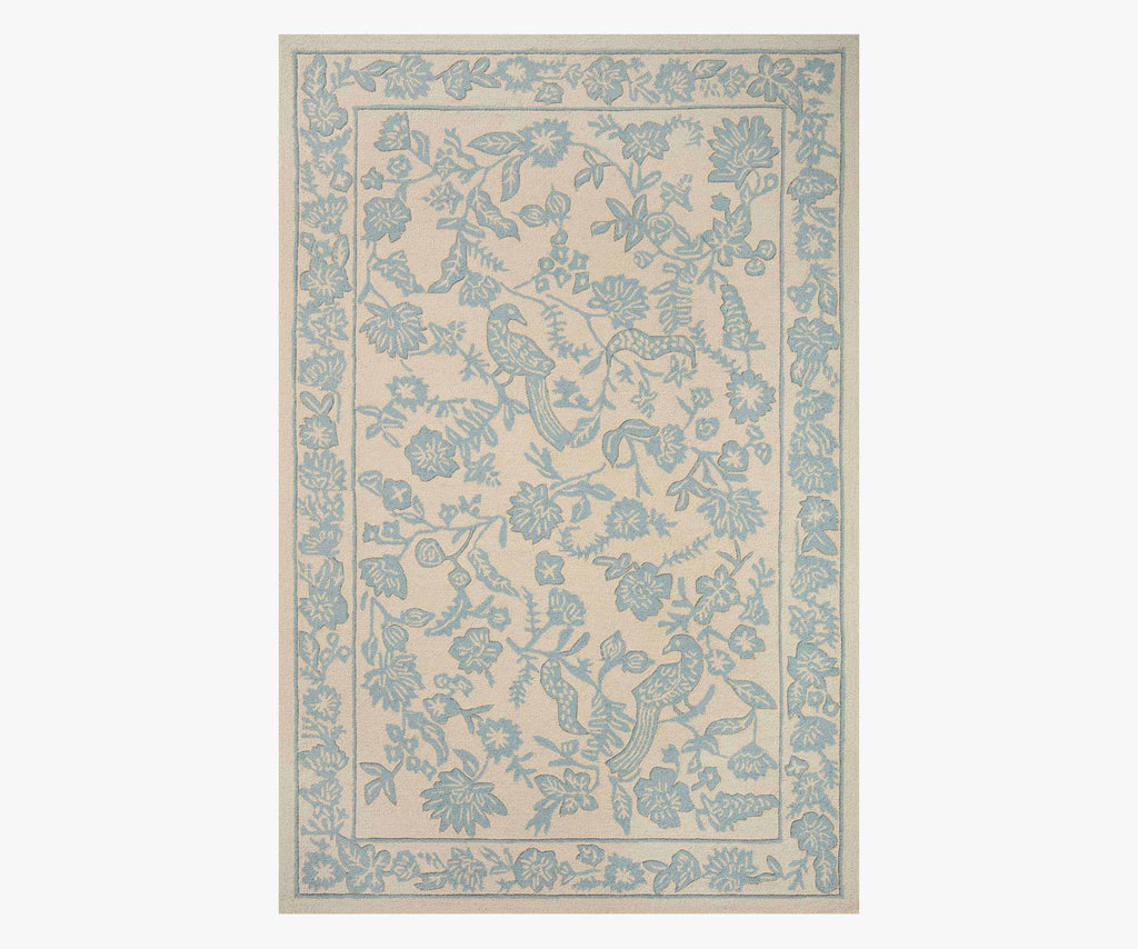 Arboretum Aviary Wool-Hooked Rug - Periwinkle