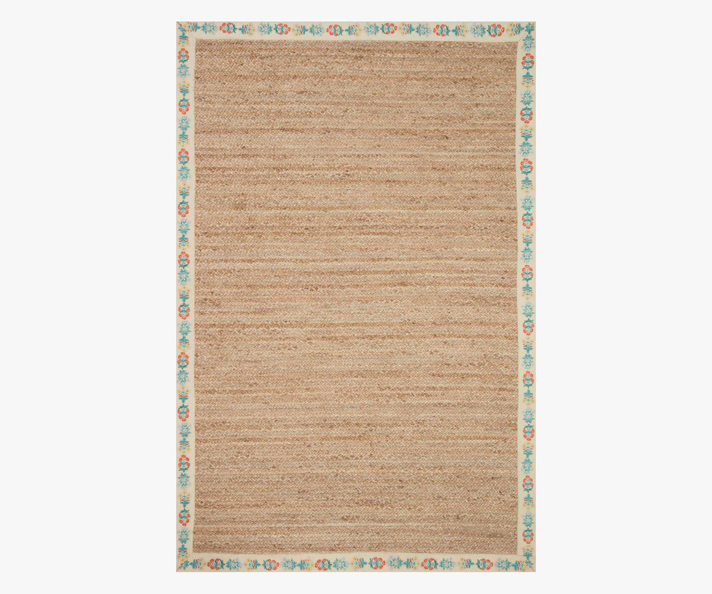 Costa Mughal Rose Jute Rug - Natural & Cream