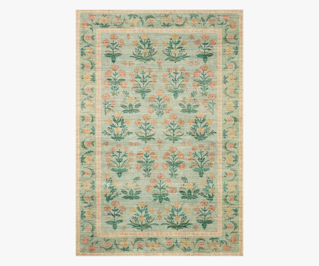 Eden Mughal Rose Power Loomed Rug - Moss
