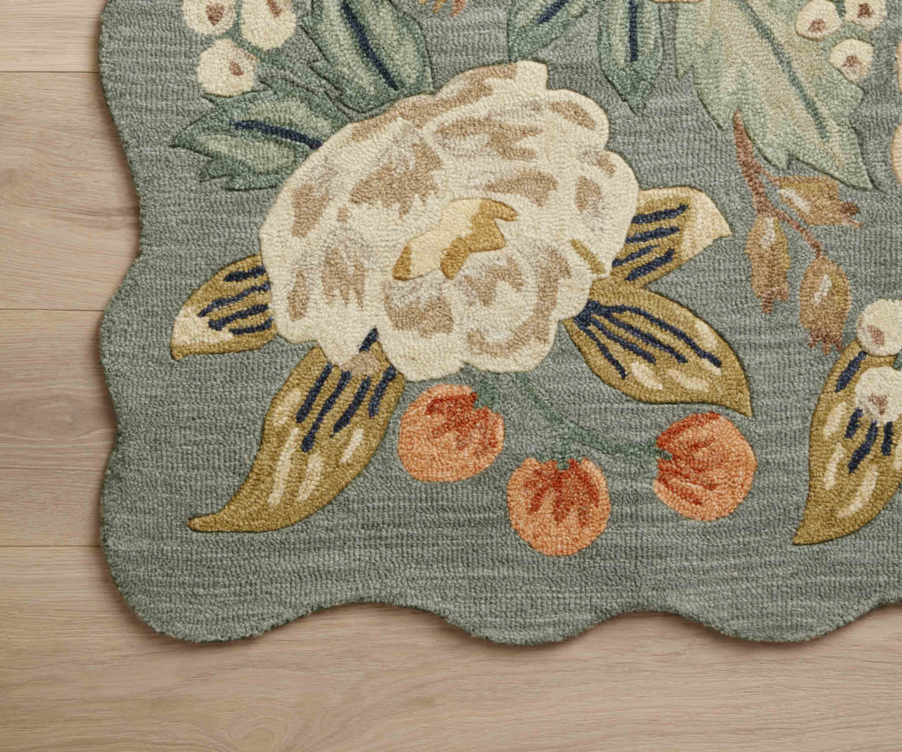 Vintage Blossoms Wool-Hooked Rug - Sage