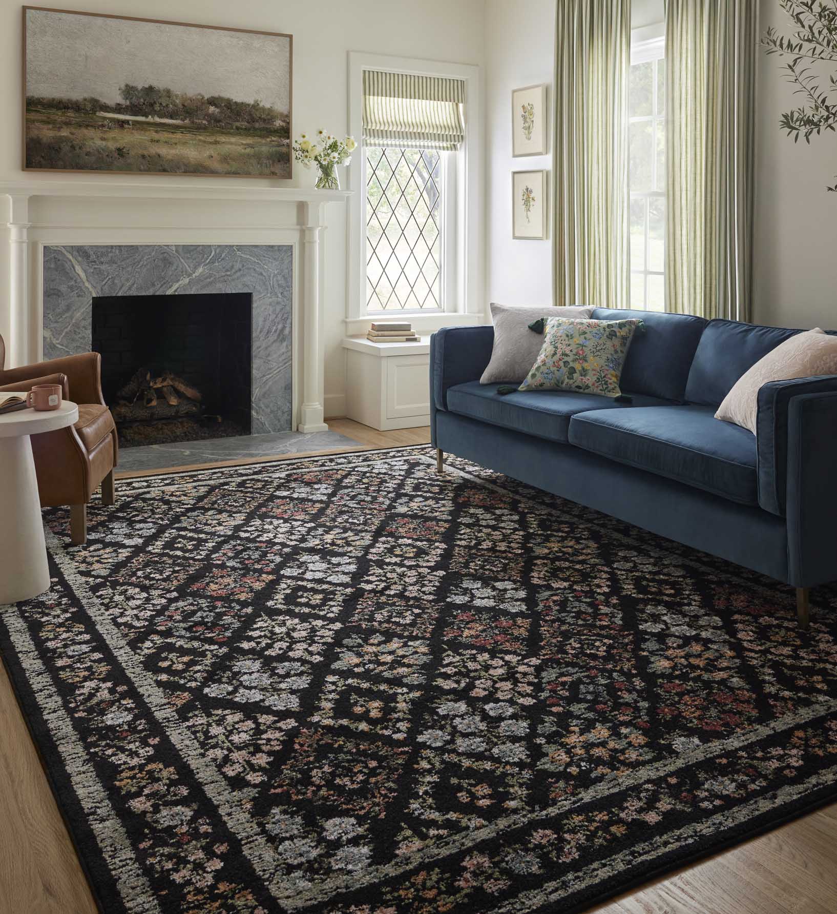 Laurel Parquet Power Loomed Rug - Black
