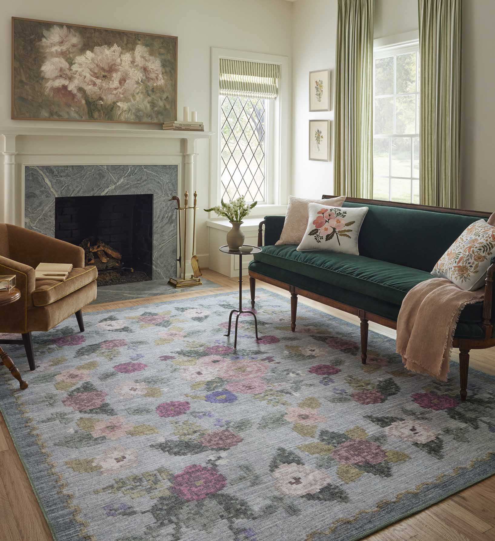 Rosa Antique Rose Power Loomed Rug - Sky