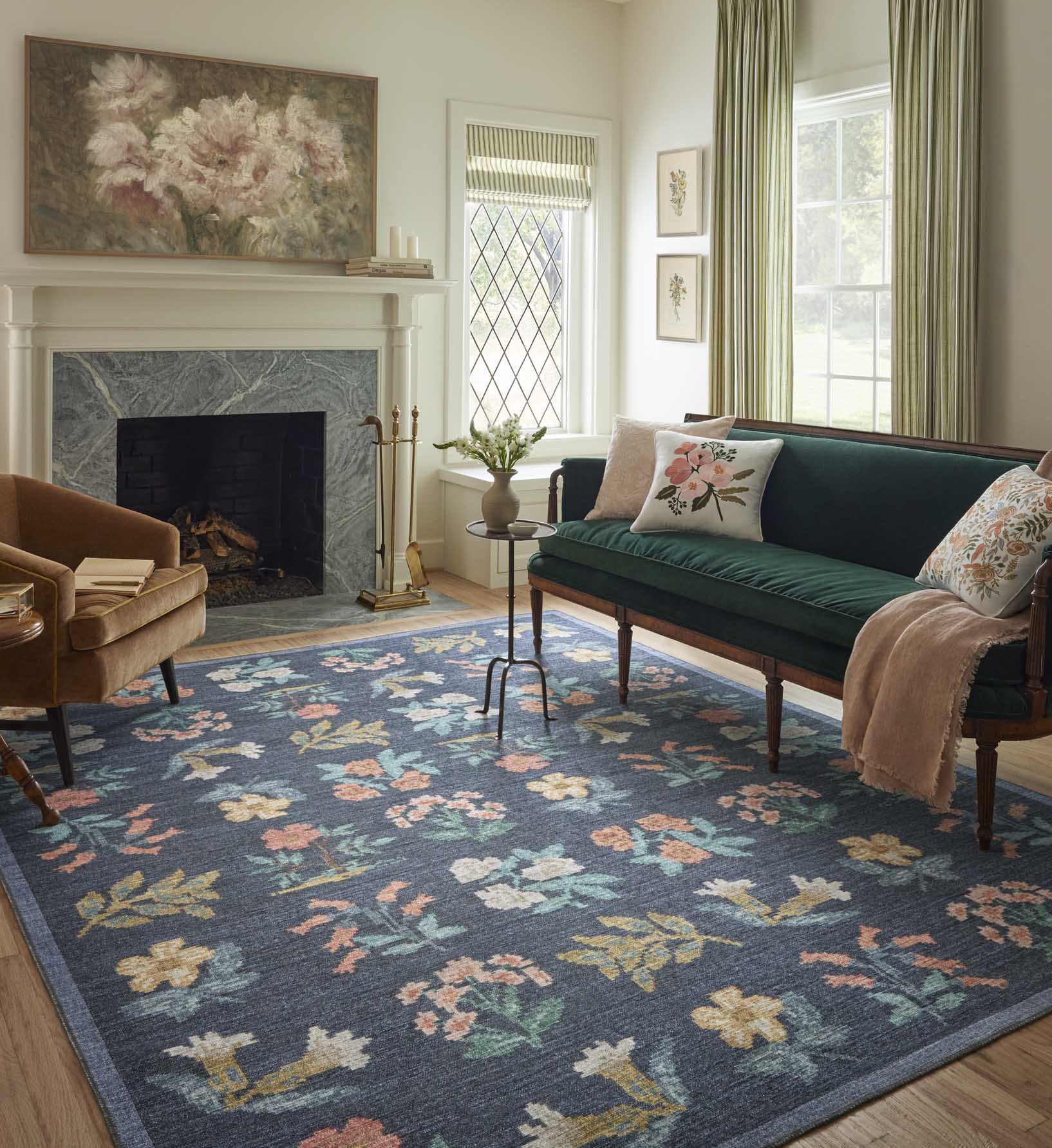 Rosa Hawthorne Power Loomed Rug - Navy