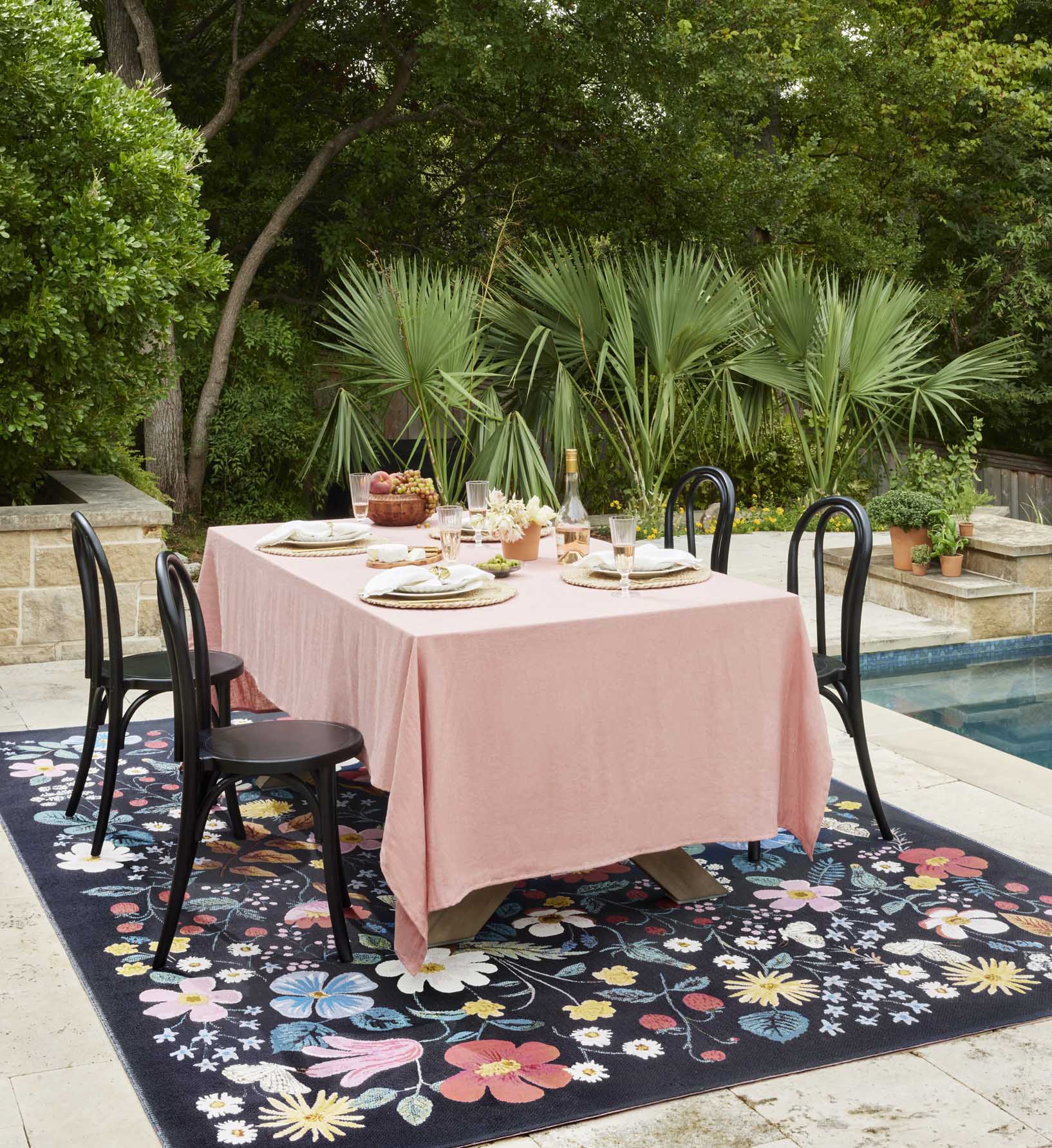 Perennial Strawberry Fields Power Loomed Rug - Black