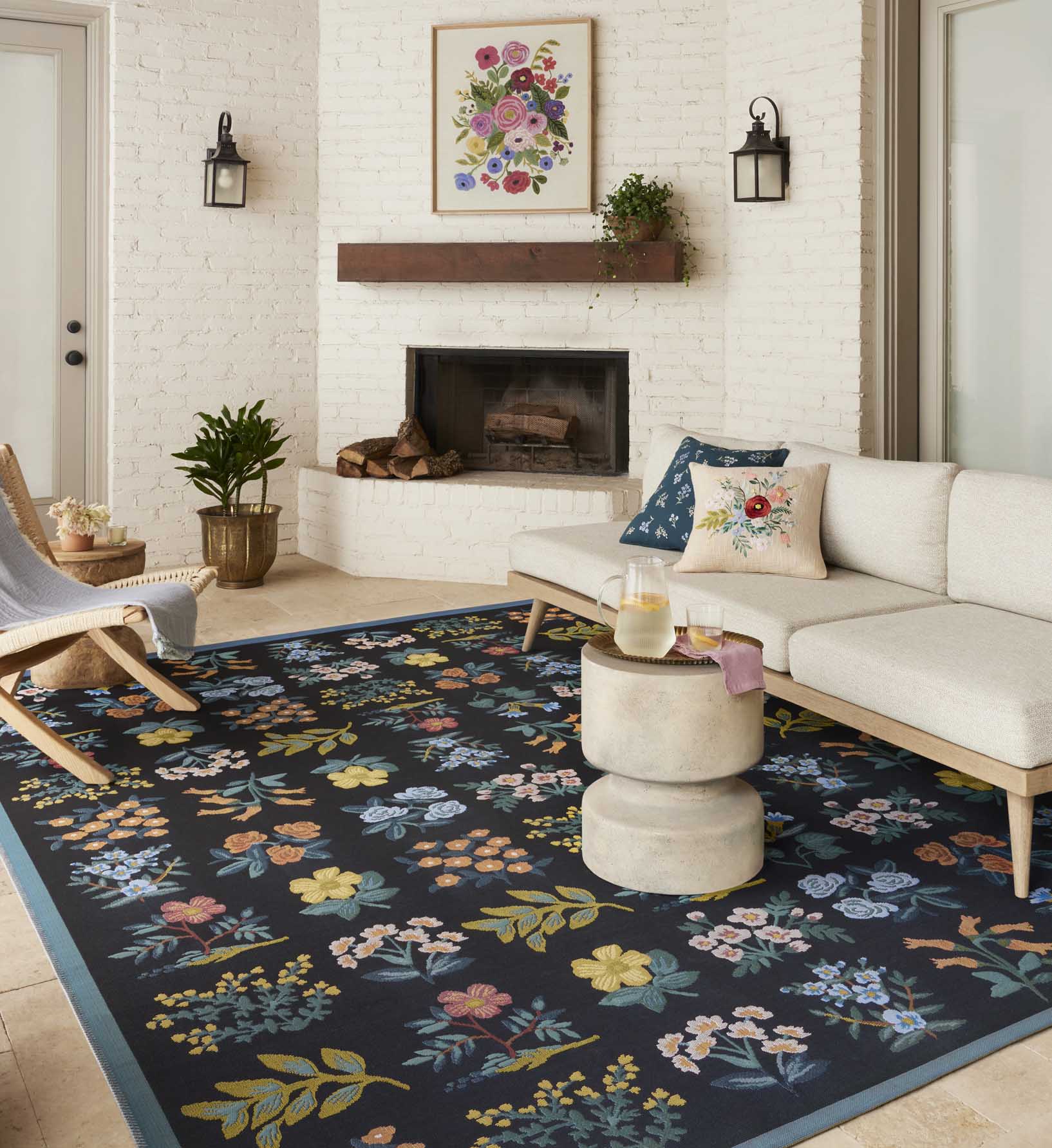 Perennial Wildflower Power Loomed Rug - Black