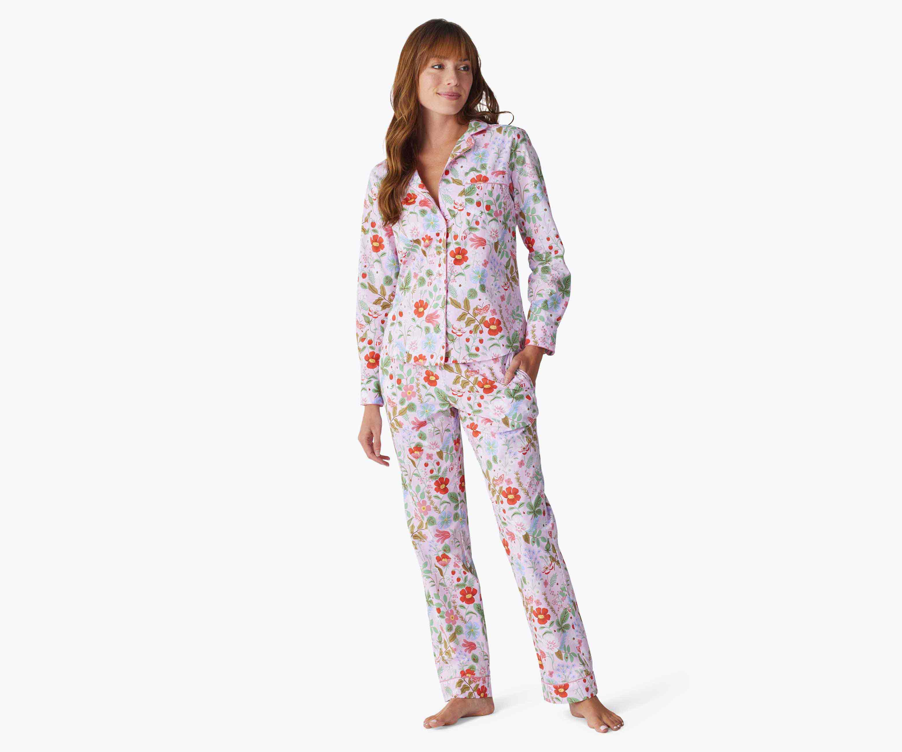 Poplin Button Front Long Set - Strawberry Fields