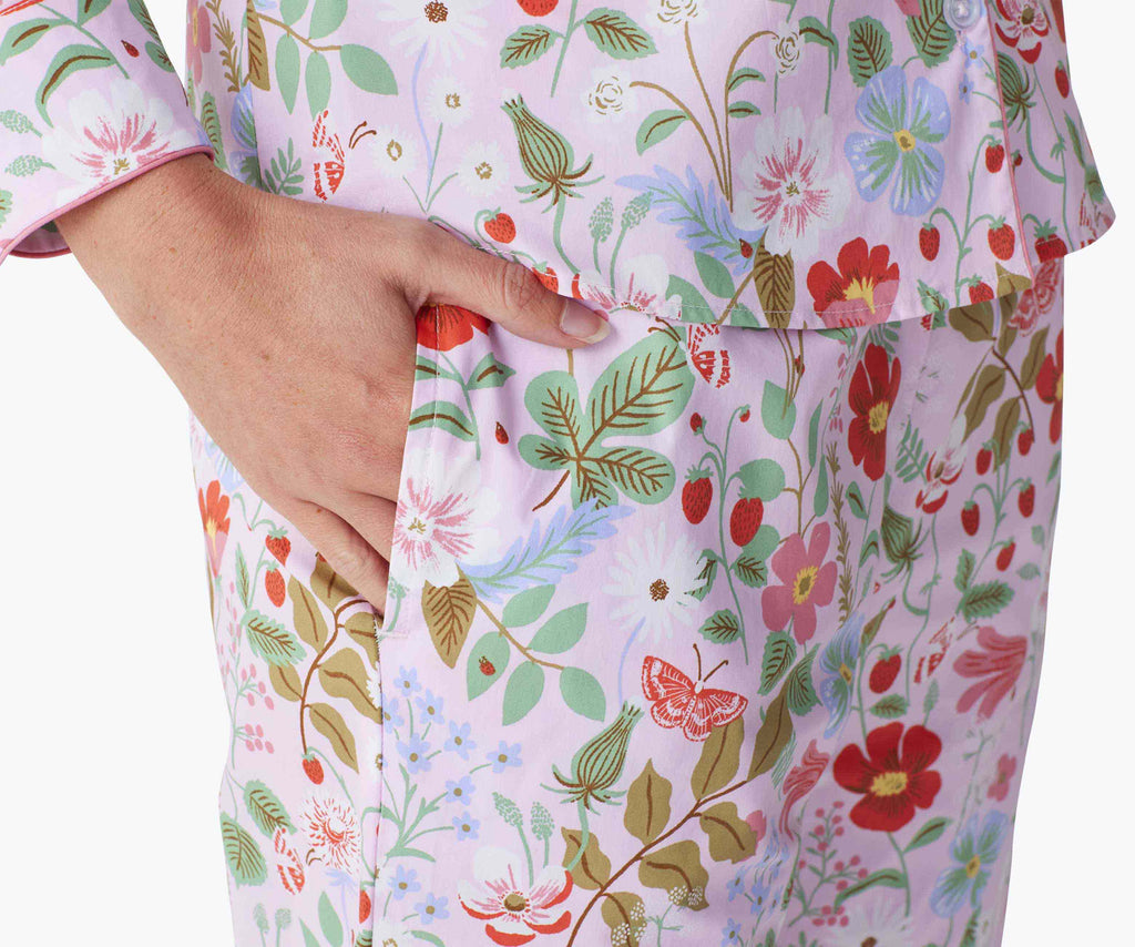 Poplin Button Front Long Set - Strawberry Fields